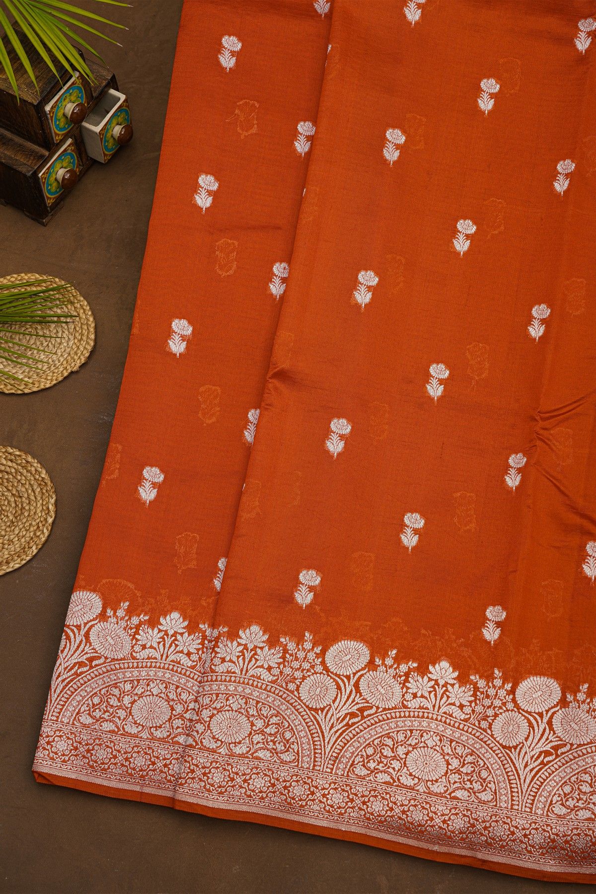 Fancy Matka Silk Rust Orange Saree