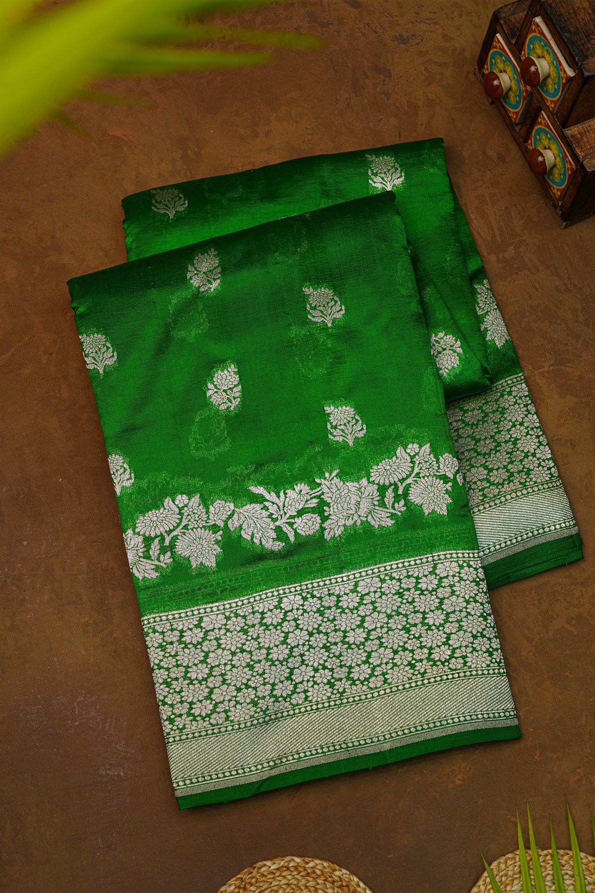 Fancy Matka Silk Leaf Green Saree