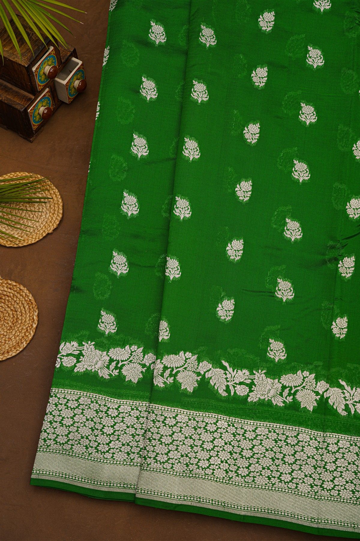 Fancy Matka Silk Leaf Green Saree