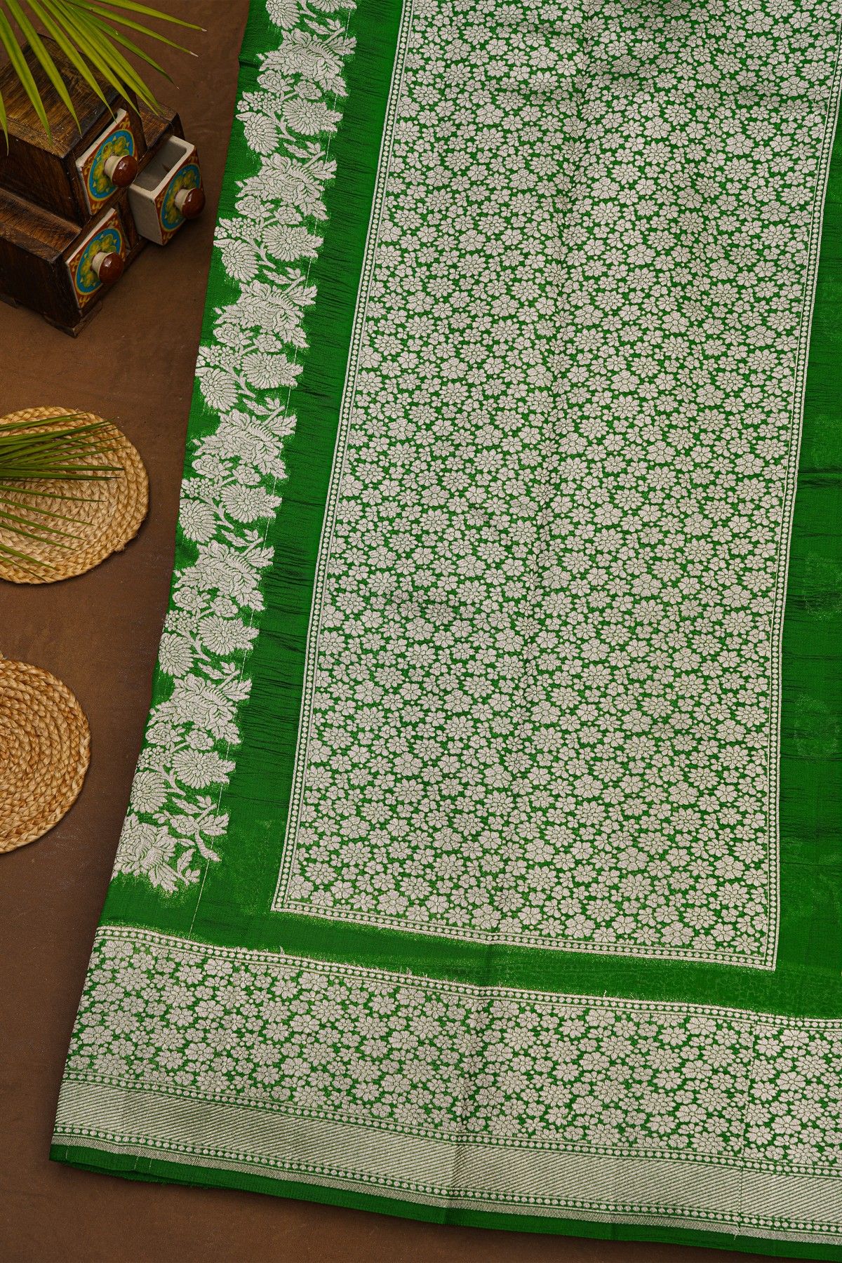 Fancy Matka Silk Leaf Green Saree