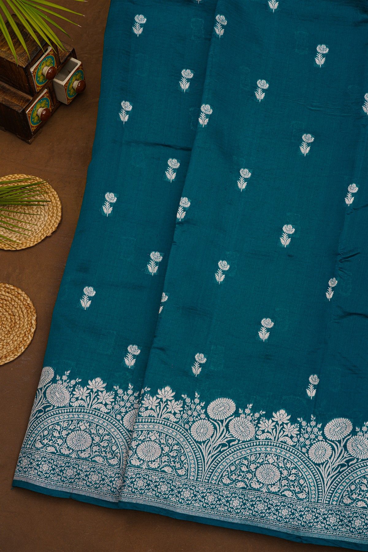 Fancy Matka Silk Teal Blue Saree
