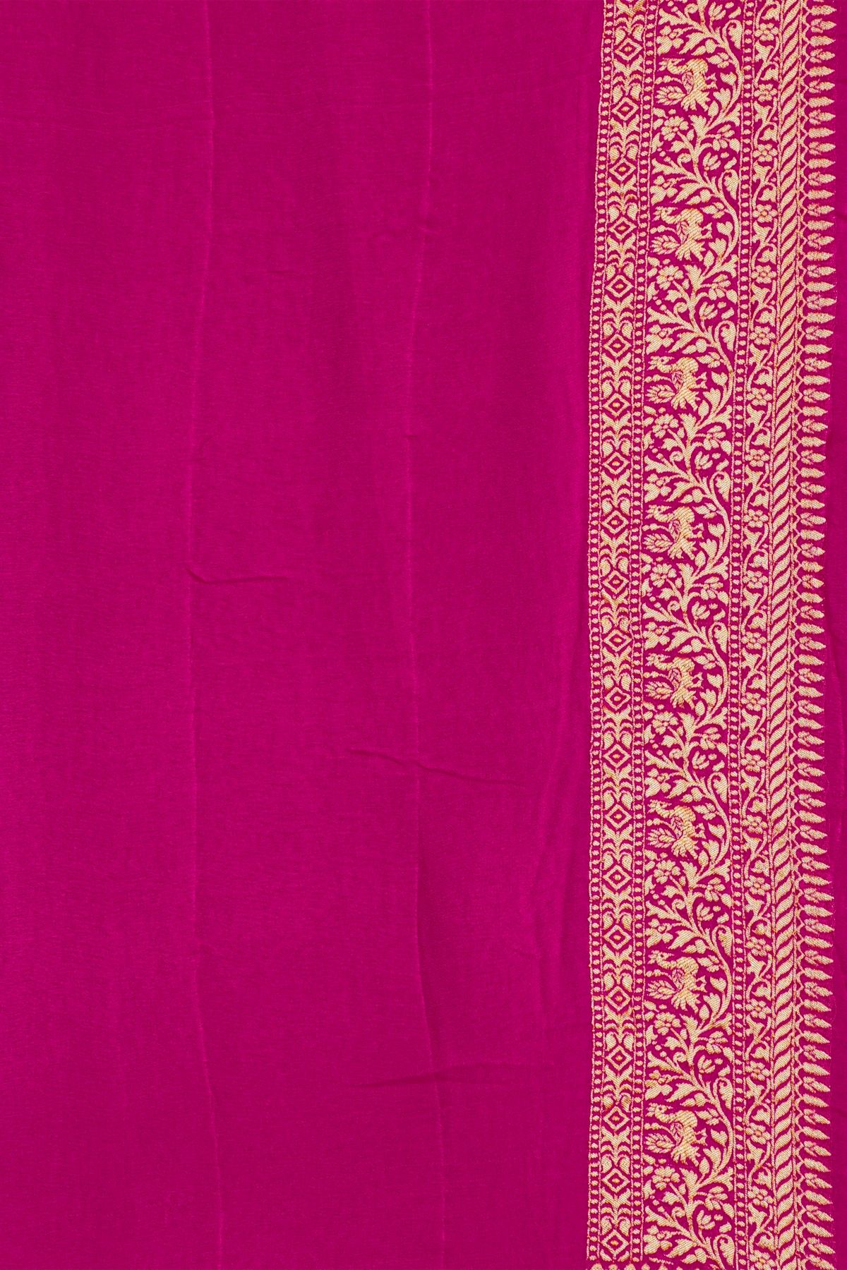 Banarasi Kaddi Georgette Pink Saree With Florals And Leaves Jaal
