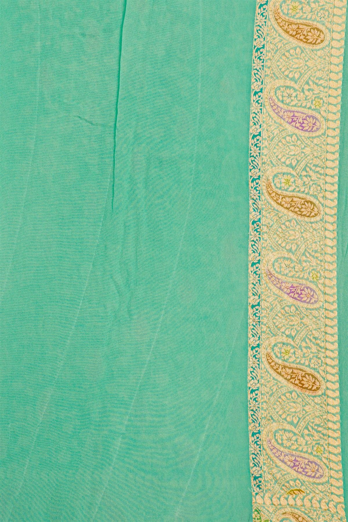 Banarasi Kaddi Georgette Sea Green Saree Florals And Paisleys Border