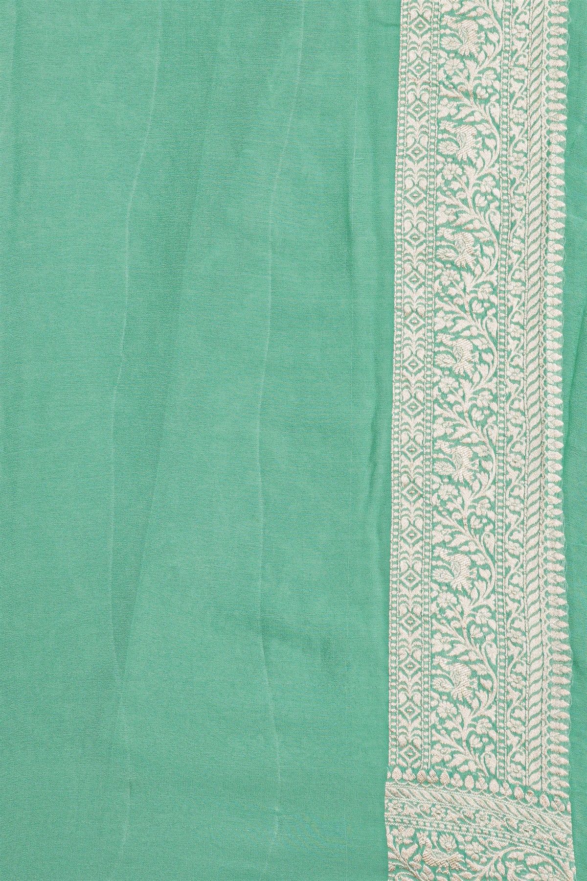 Banarasi Georgette Mint Green Saree With Florals And Leaves Jaal Body