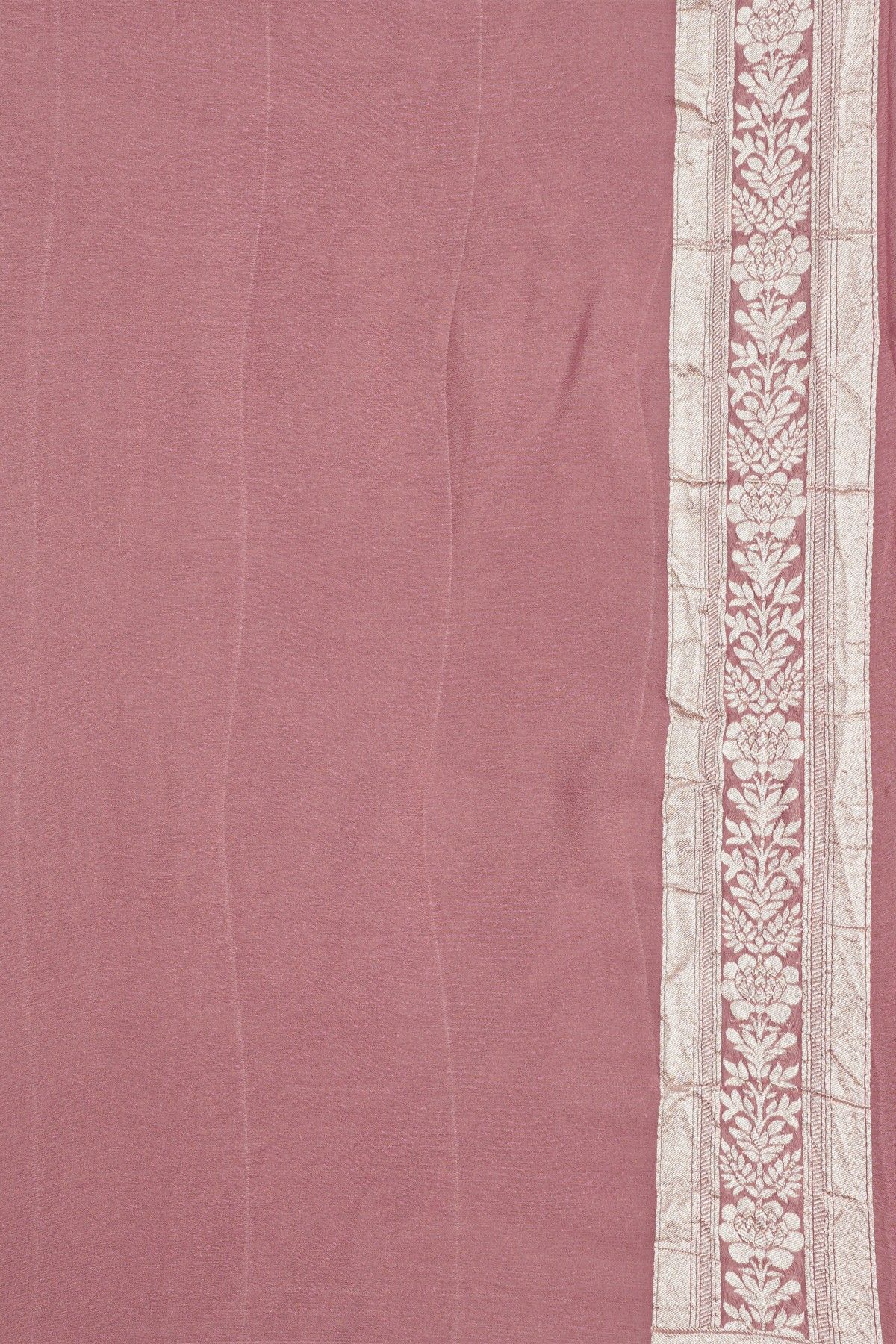 Banarasi Georgette Rose Pink Saree With Florals And Pecocks Body