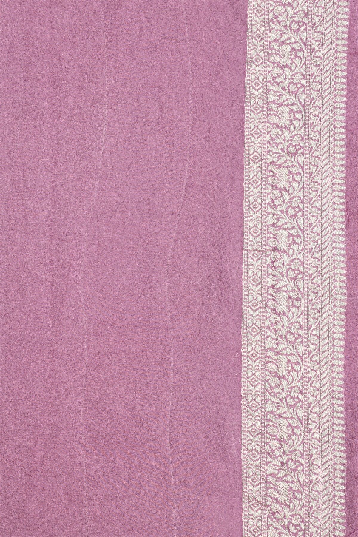 Banarasi Kaddi Georgette Lavender Saree With Birds And Animals Body