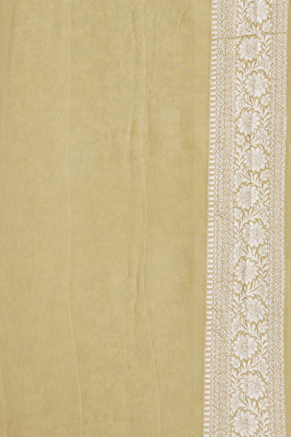 Banarasi Kaddi Georgette Light Yellow Saree With Florals And Leaves Jaal Body