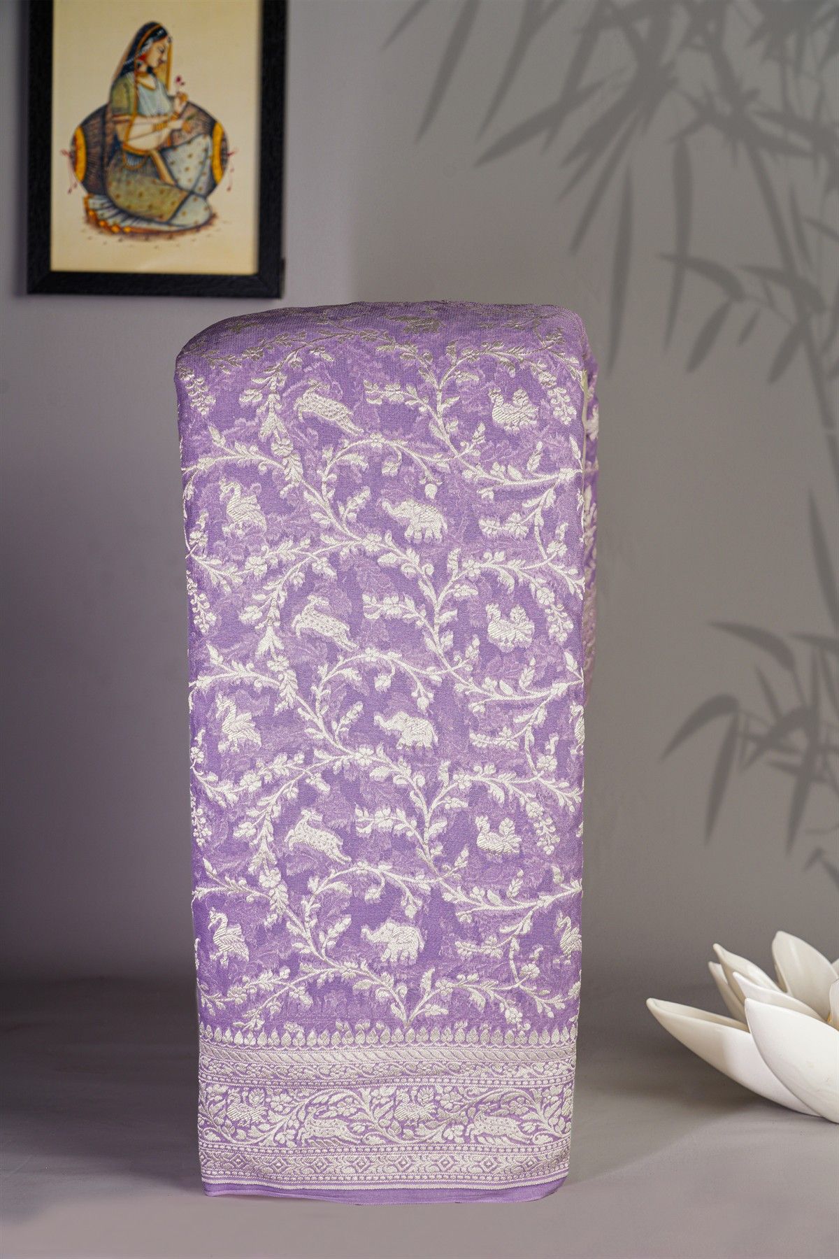 Banarasi Kaddi Georgette Lavender Saree With All Over Floral Jaal Body Saree