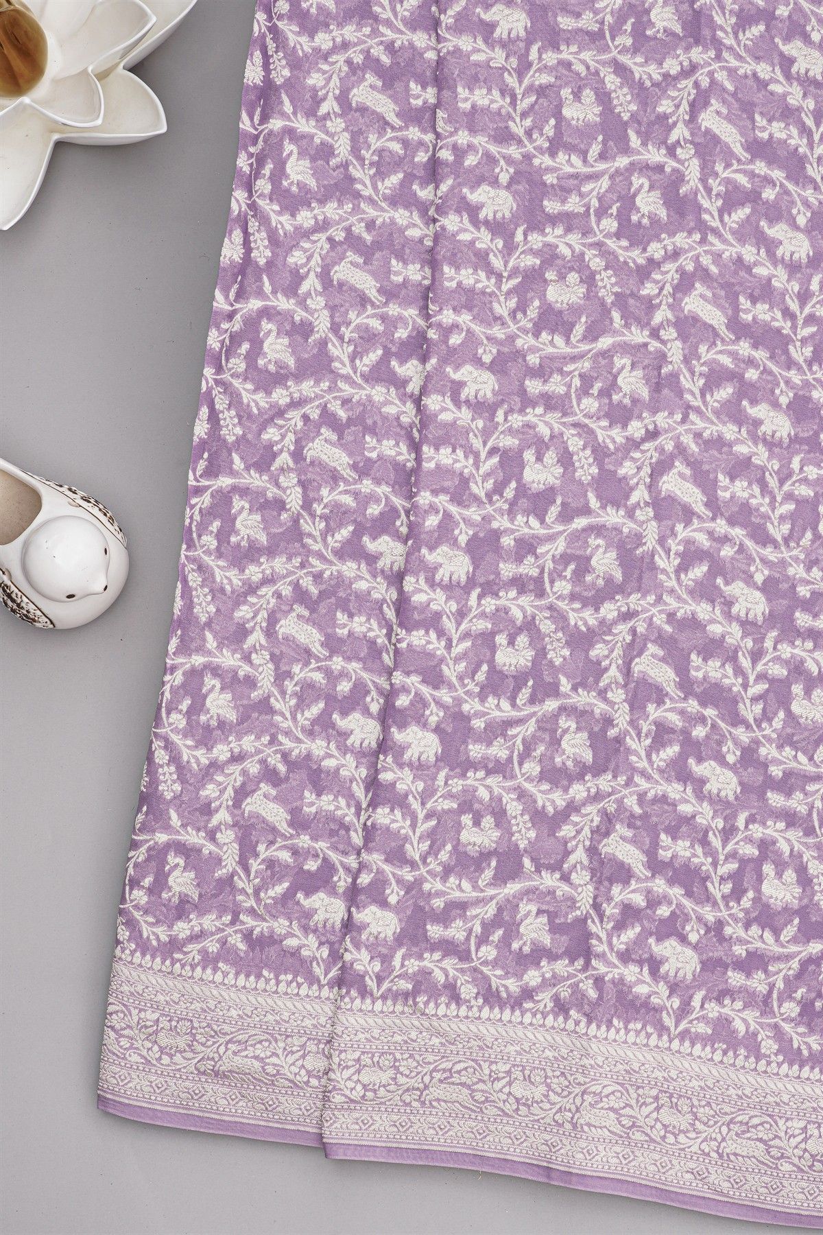Banarasi Kaddi Georgette Lavender Saree With All Over Floral Jaal Body Saree