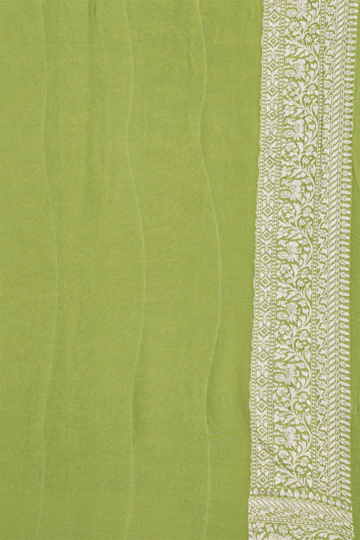 Banarasi Kaddi Georgette Lime Green Saree With With Animals And Birds Border