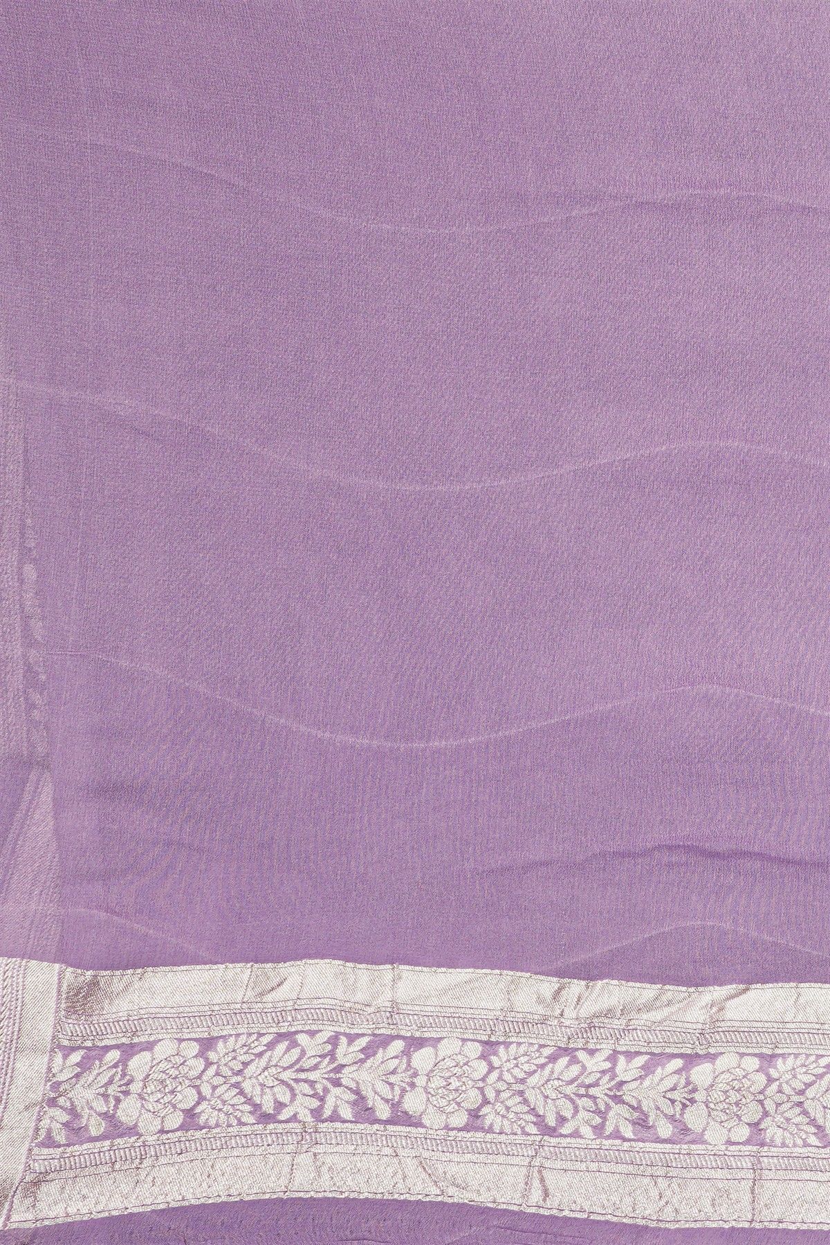 Banarasi Georgette Lilac Saree With Florals And Leaves Border