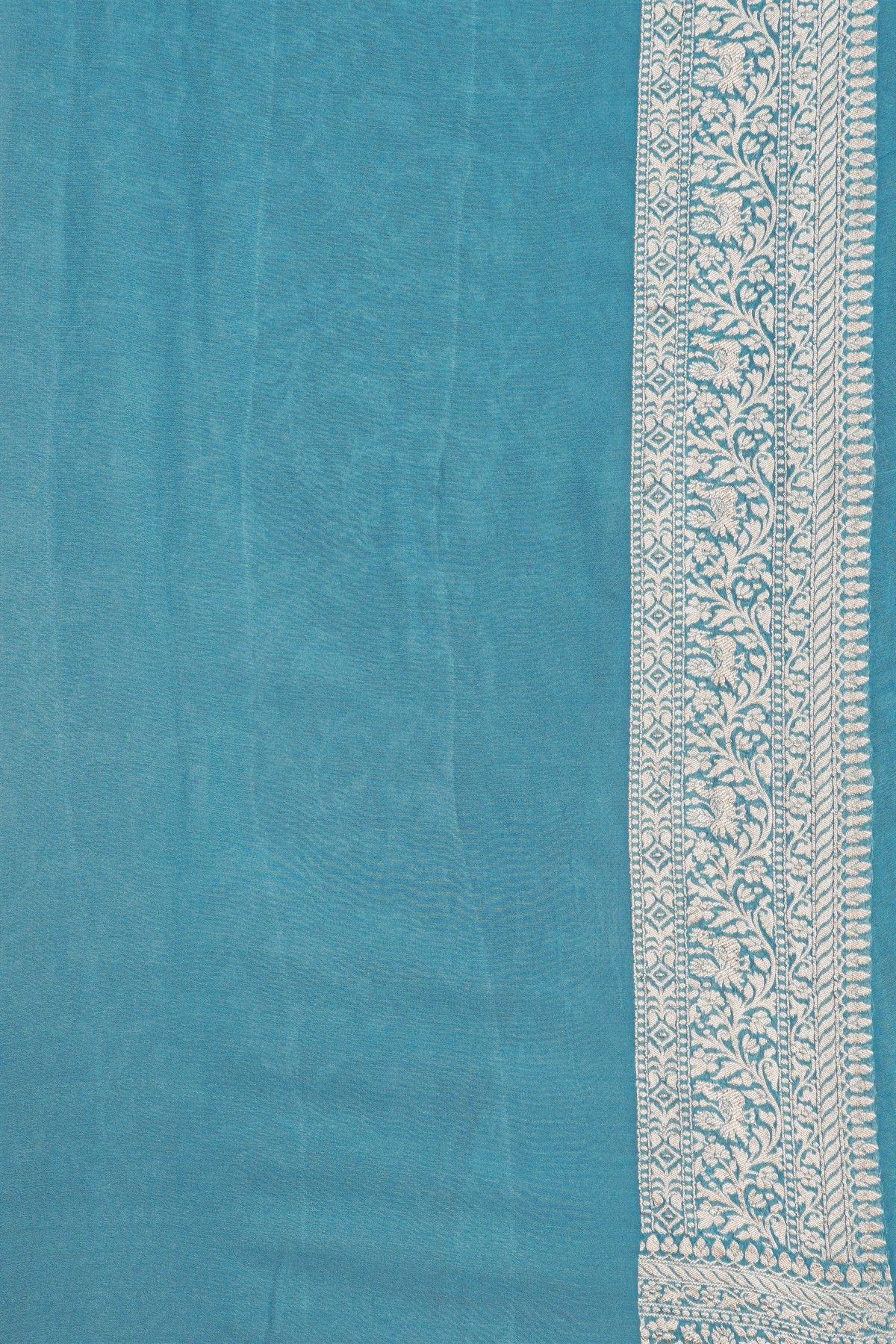 Banarasi Kaddi Georgette Sky Blue Saree With Animals And Birds Body