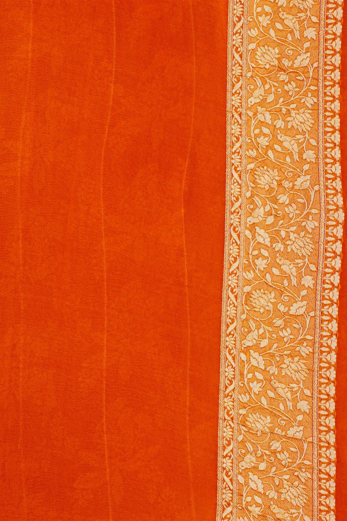 Banarasi Kaddi Georgette Rani Pink Saree With Orange Contrast Border