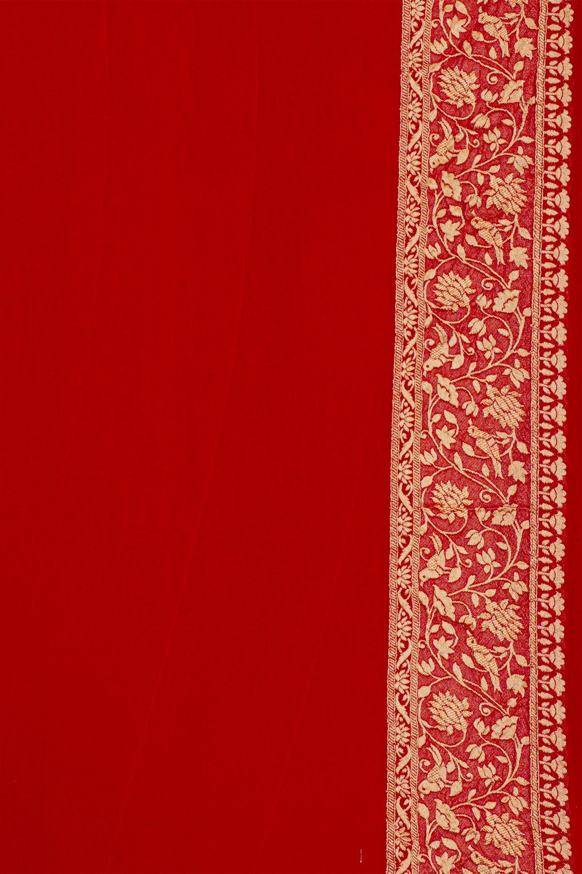 Banarasi Kaddi Georgette Off White Saree With Leaves Jaal And Birds Border