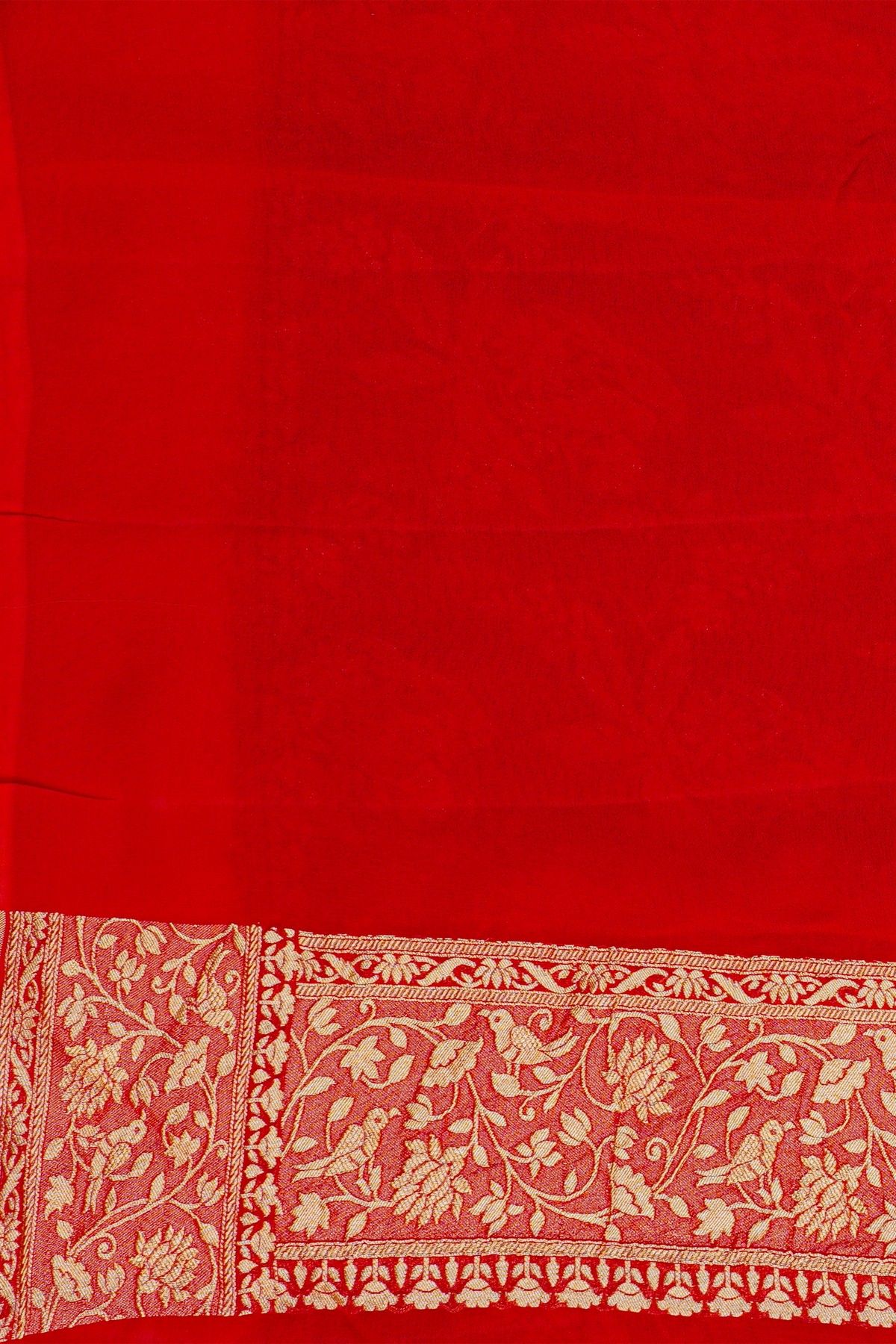 Banarasi Georgette Teal Blue Saree With Florals, Leaves And Parrots Body