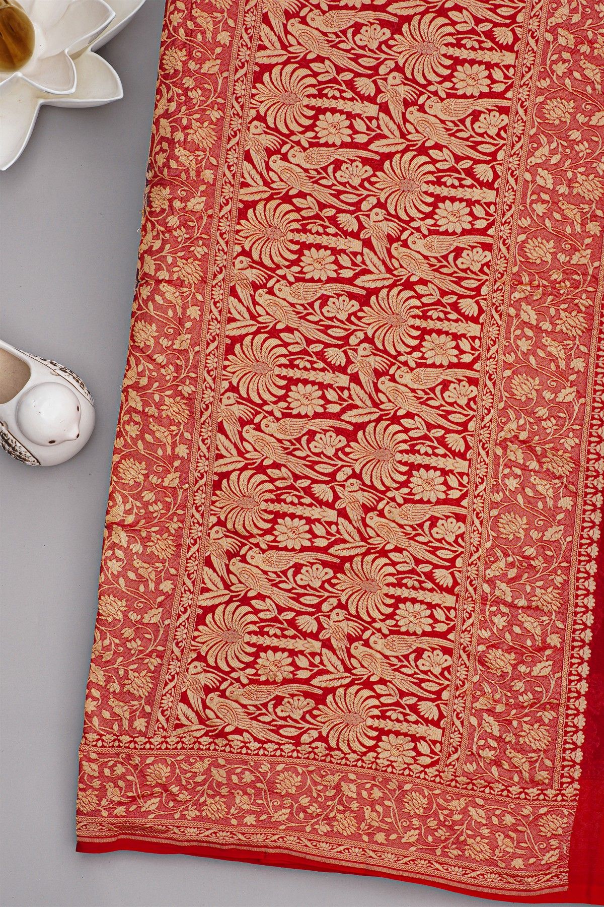 Banarasi Georgette Violet Saree With Florals And Parrots Body