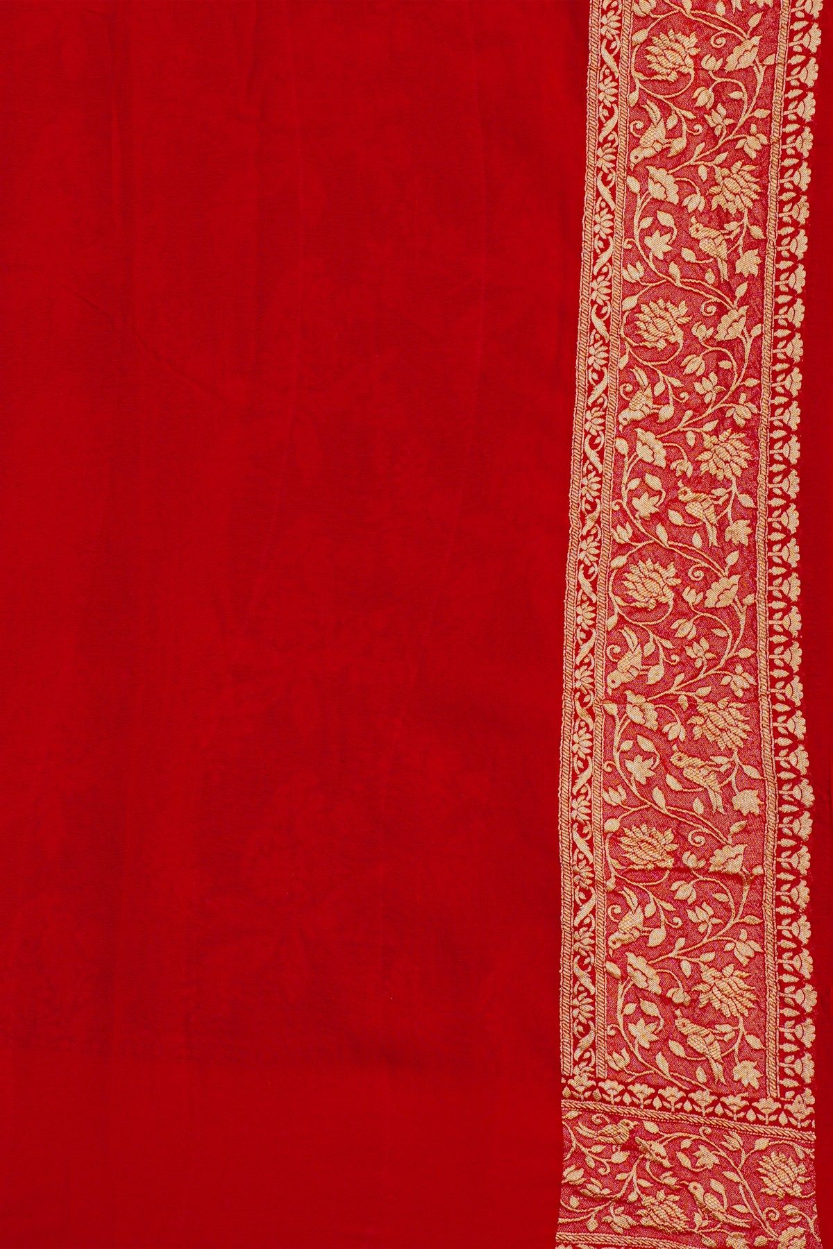 Banarasi Georgette Violet Saree With Florals And Parrots Body