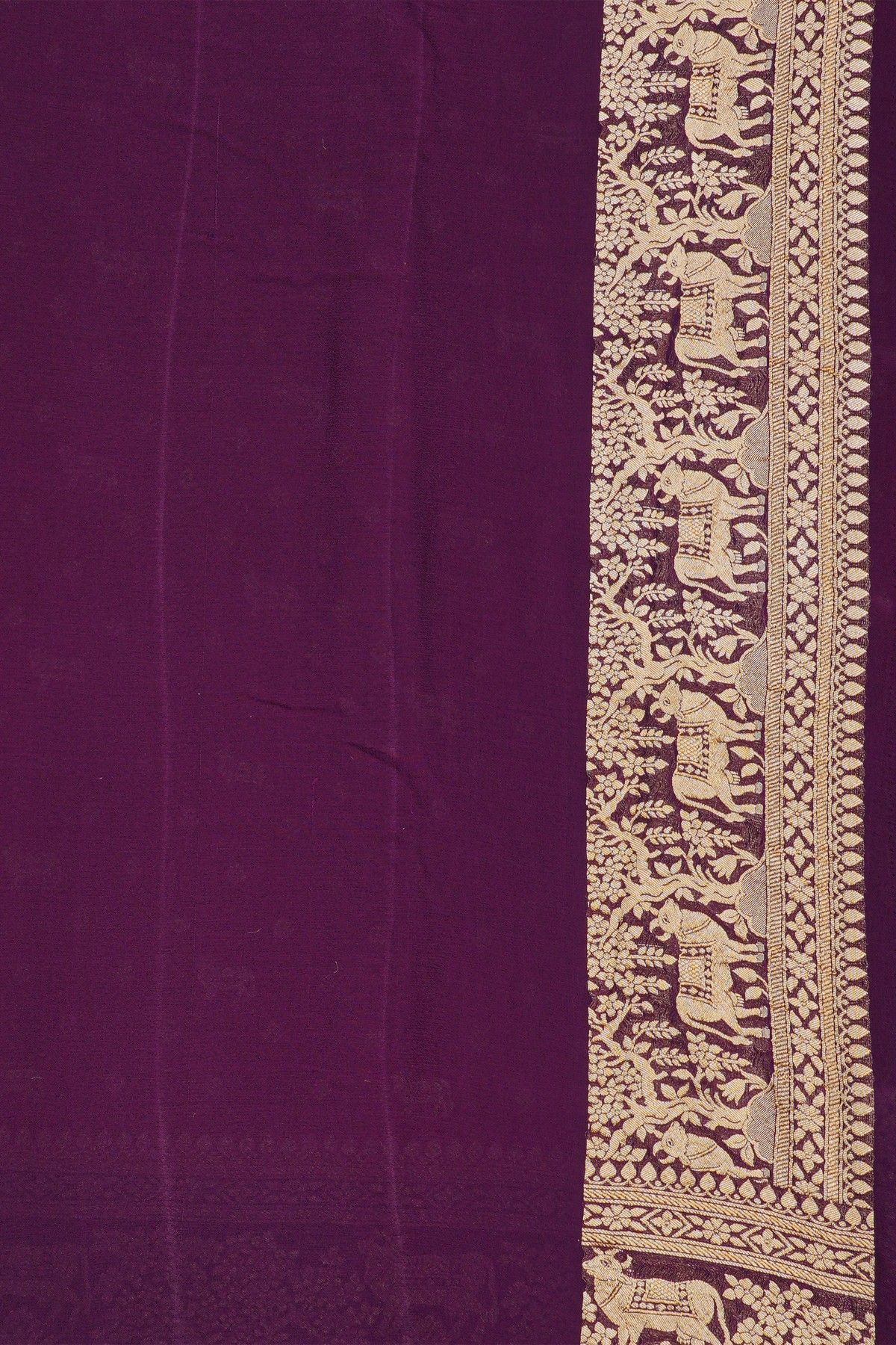 Banarasi Georgette Rust Orange Saree With Florals And Small Cow Buttis Body