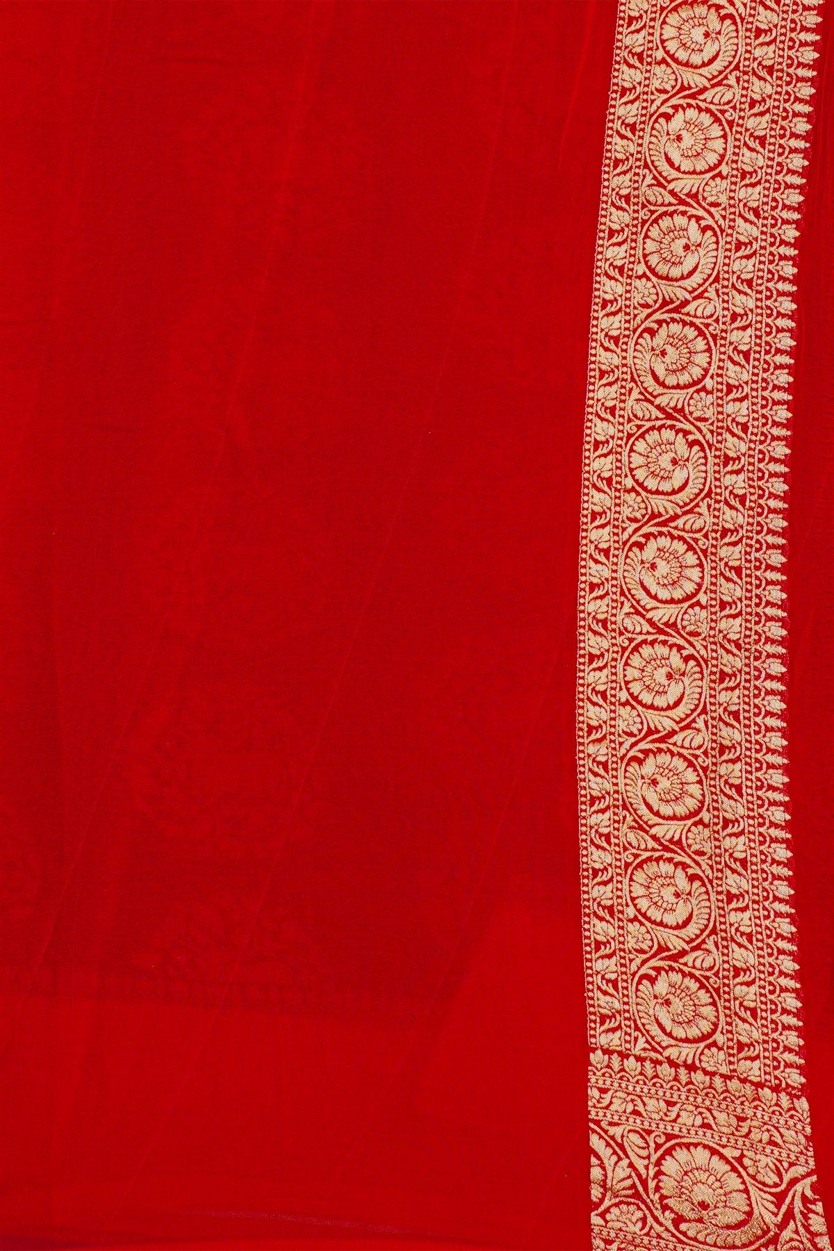Banarasi Georgette Dark Green Saree With Florals And Leaves With Cows Body