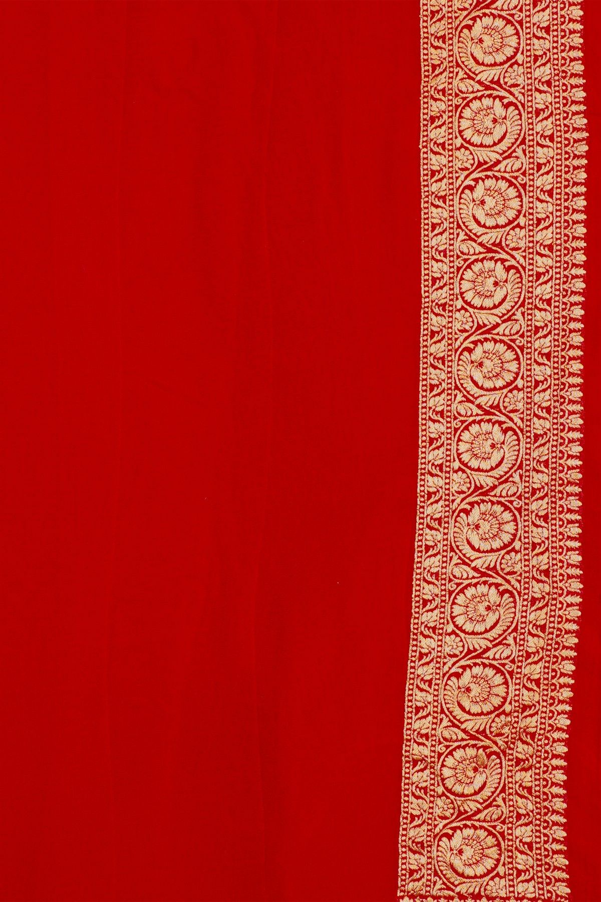 Banarasi Georgette Cream Saree With Florals And Cow Buttis Body