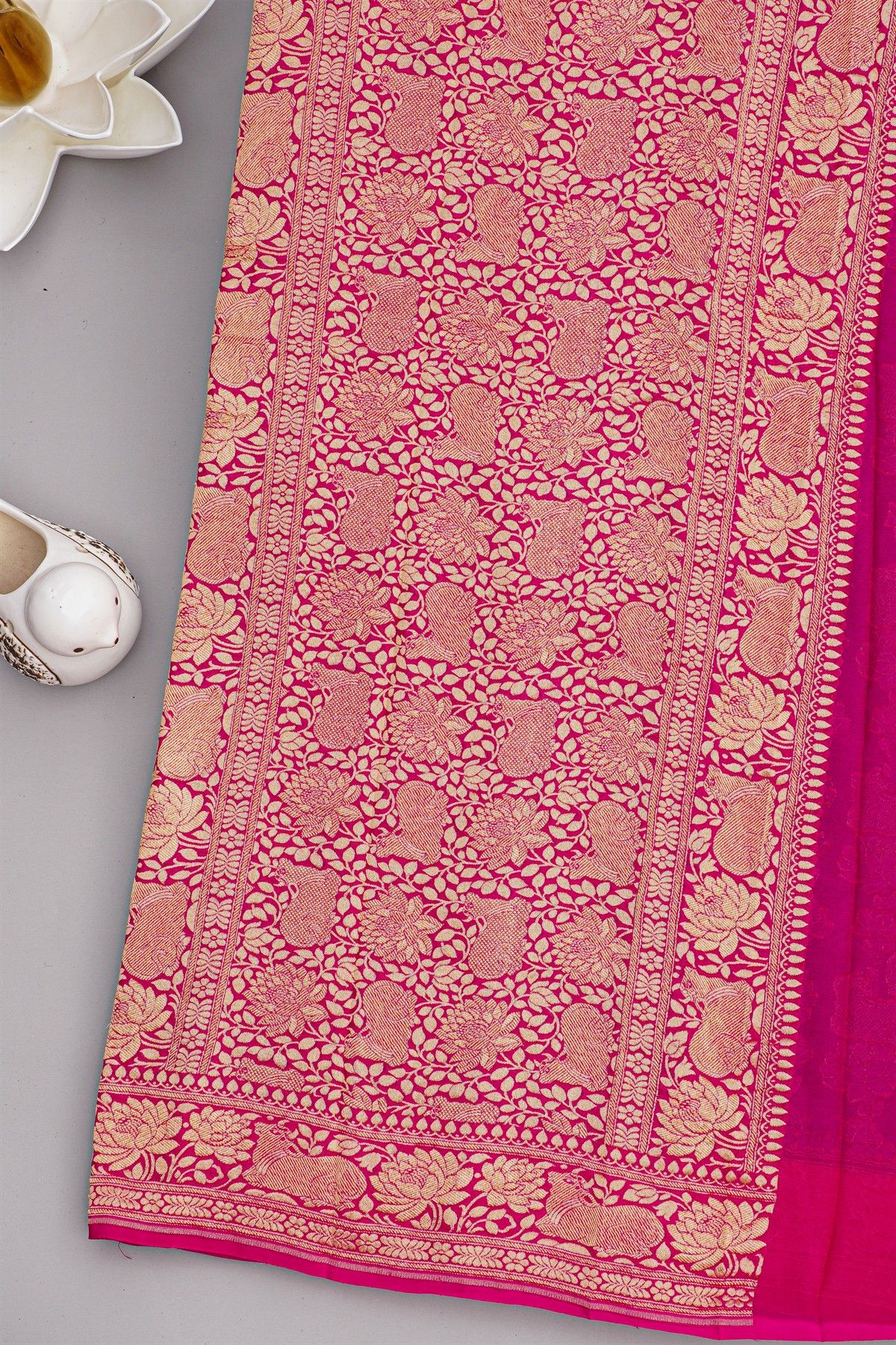 Banarasi Georgette Royal Blue Saree With Florals And Leaves With Cows Body