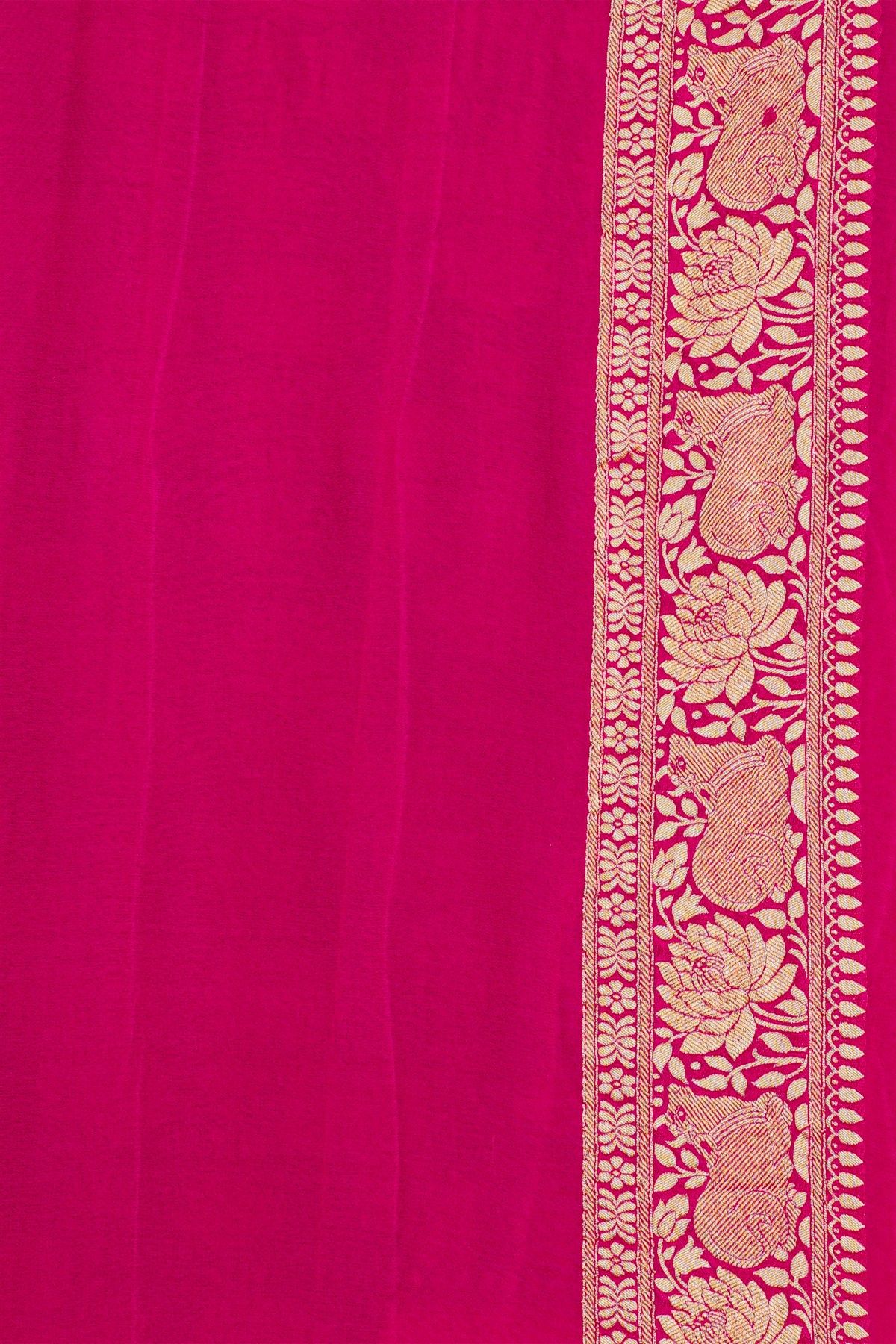 Banarasi Georgette Royal Blue Saree With Florals And Leaves With Cows Body
