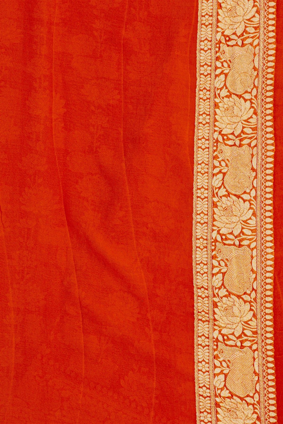 Banarasi Georgette Pink Saree With Florals And Leaves With Cows Body