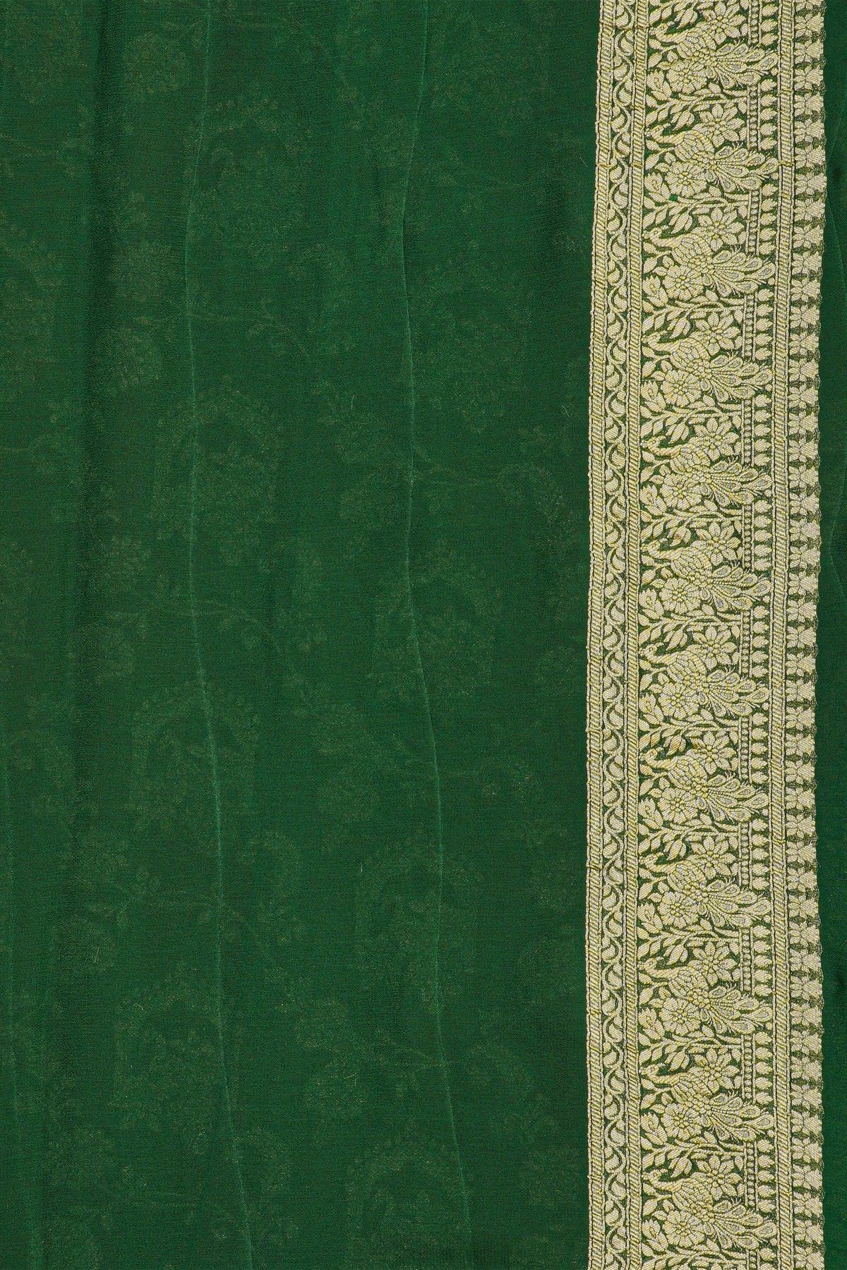 Banarasi Georgette Red Saree With Florals, Leaves Jaal And Peacocks Body