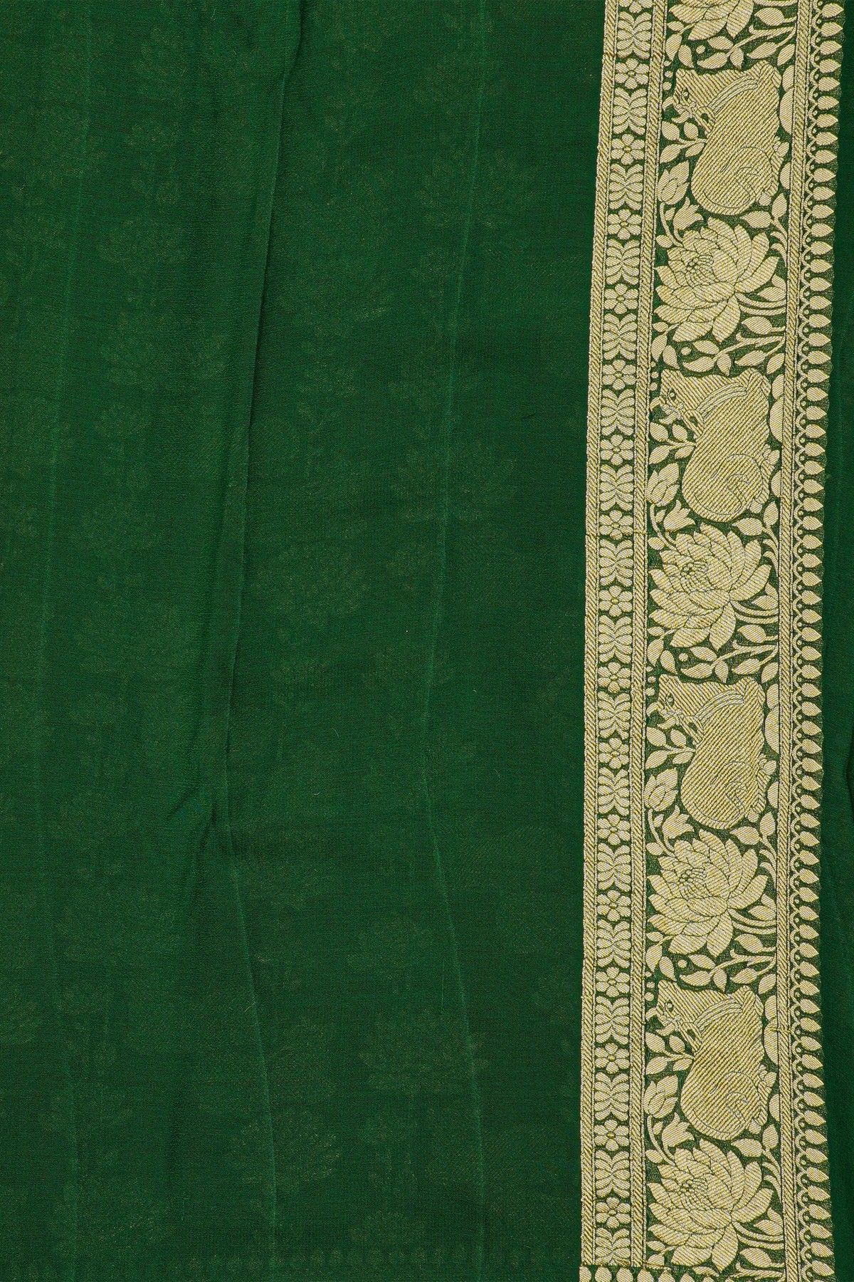 Banarasi Georgette Red Saree With Florals And Leaves With Cows Border