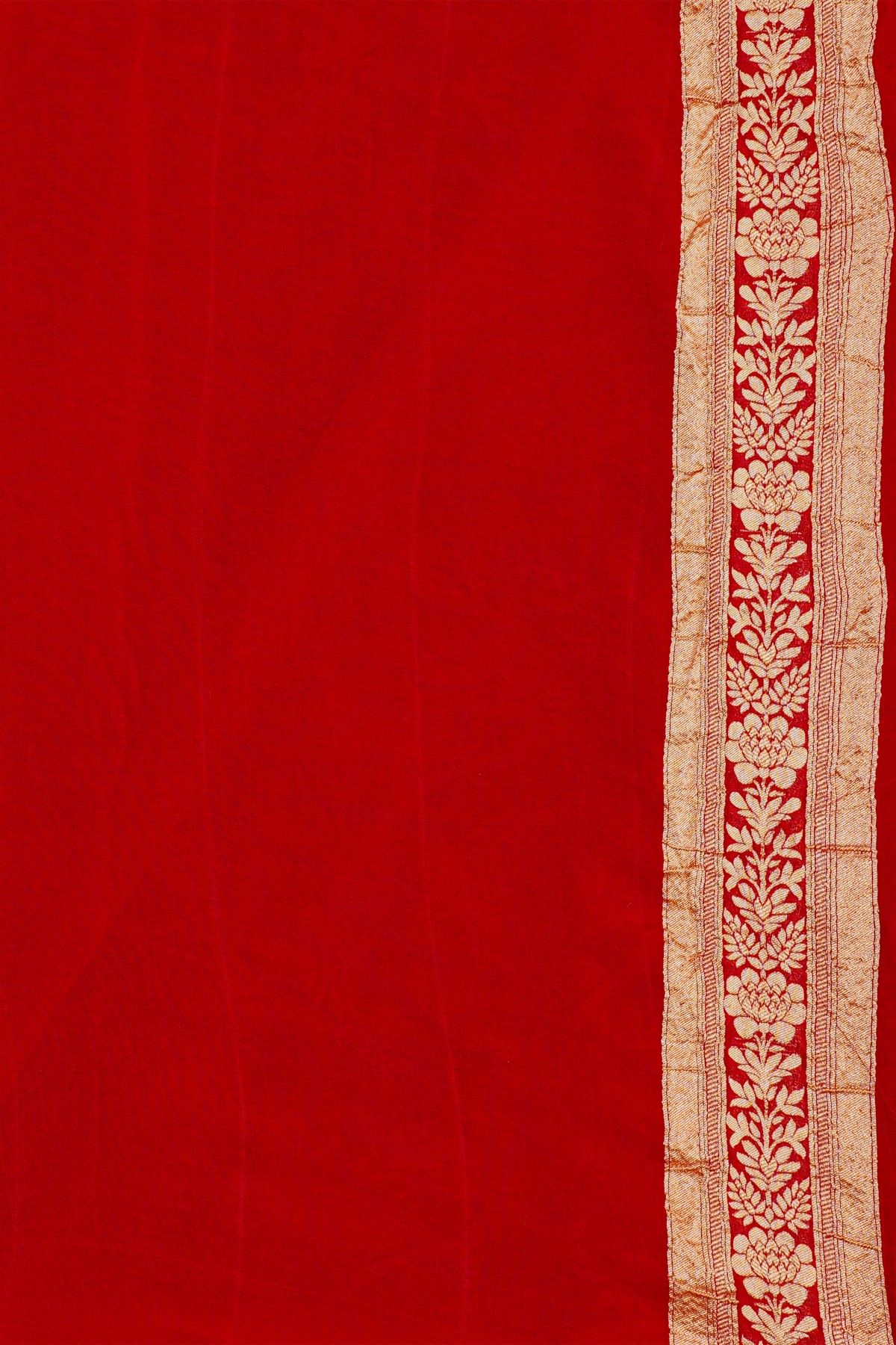 Banarasi Kaddi Georgette Bottle Green Saree With Contrast Red Border