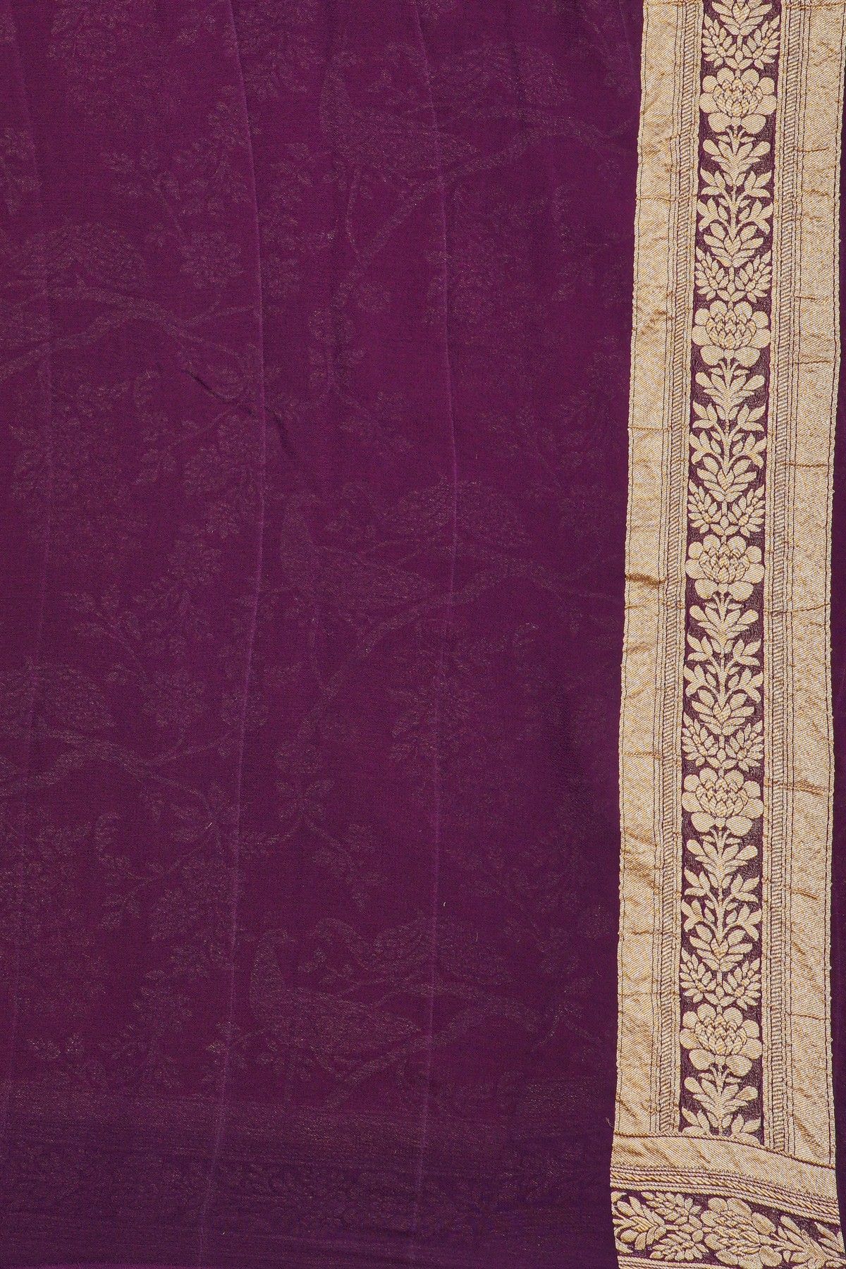 Banarasi Georgette Orange Saree With Florals And Leaves Border