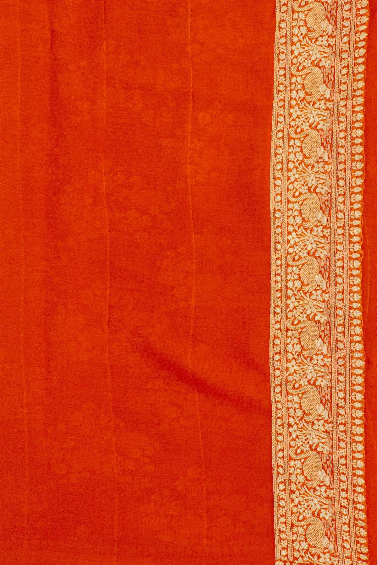 Banarasi Kaddi Georgette Rani Pink Saree With Florals And Swans Border