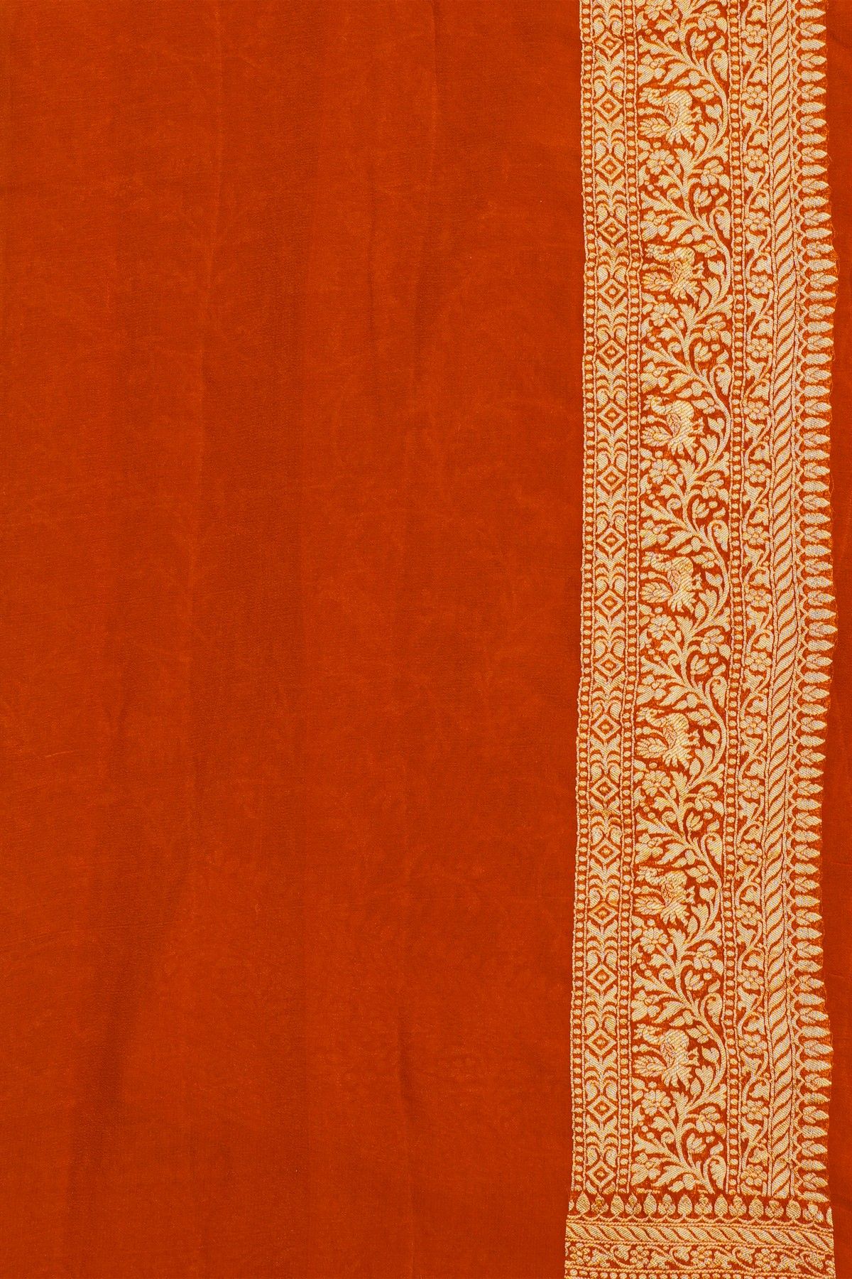 Banarasi Kaddi Georgette Red Saree With Animals And Birds