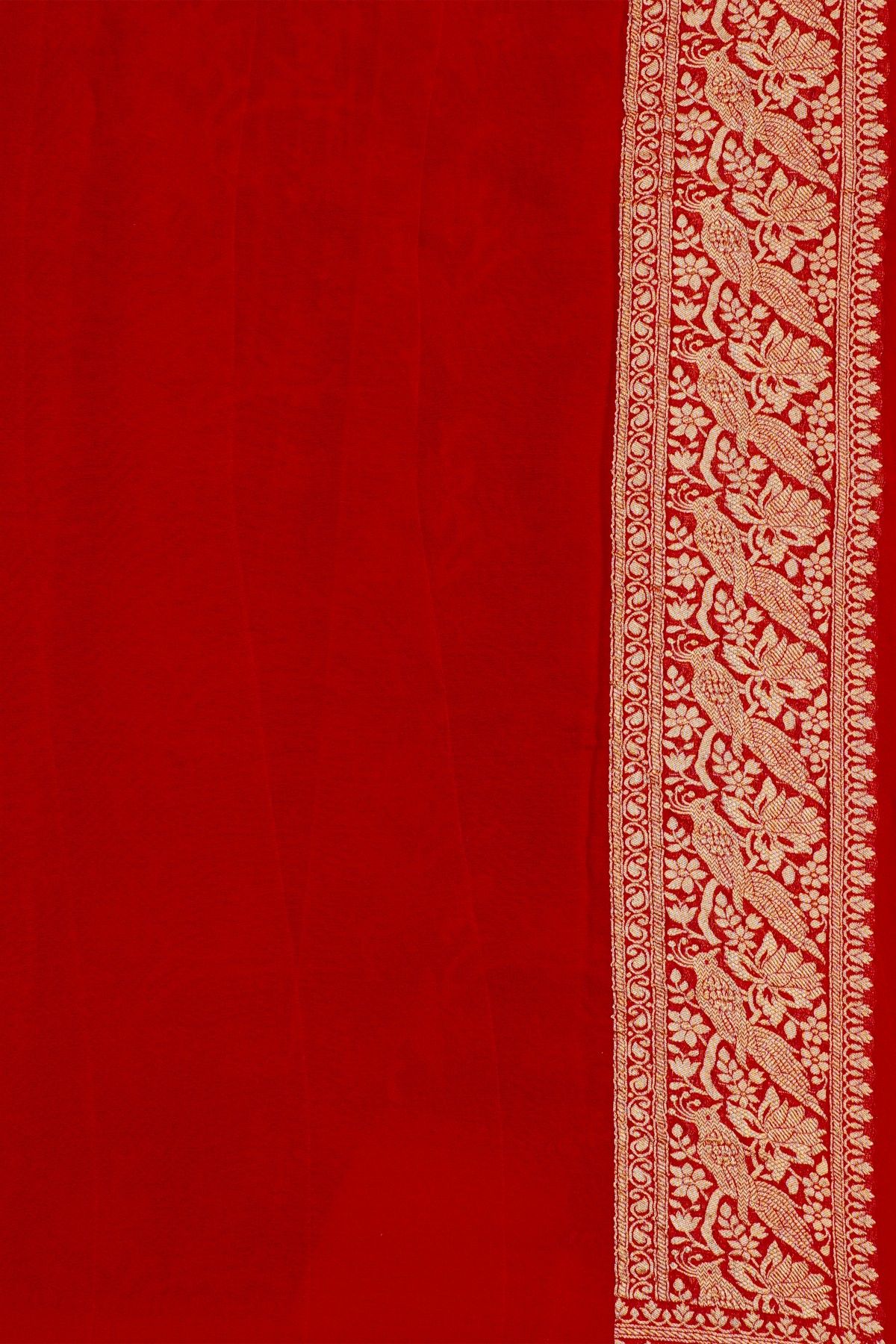 Banarasi Kaddi Georgette Dark Maroon Saree With Florals And Birds Border