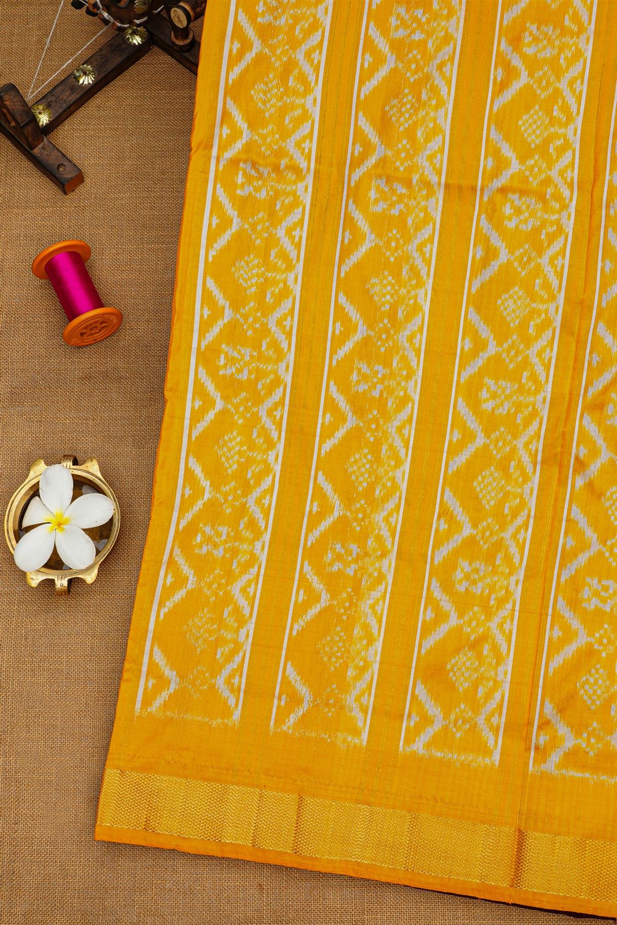 Ikat Silk Maroon Saree With Deer Buttis Body