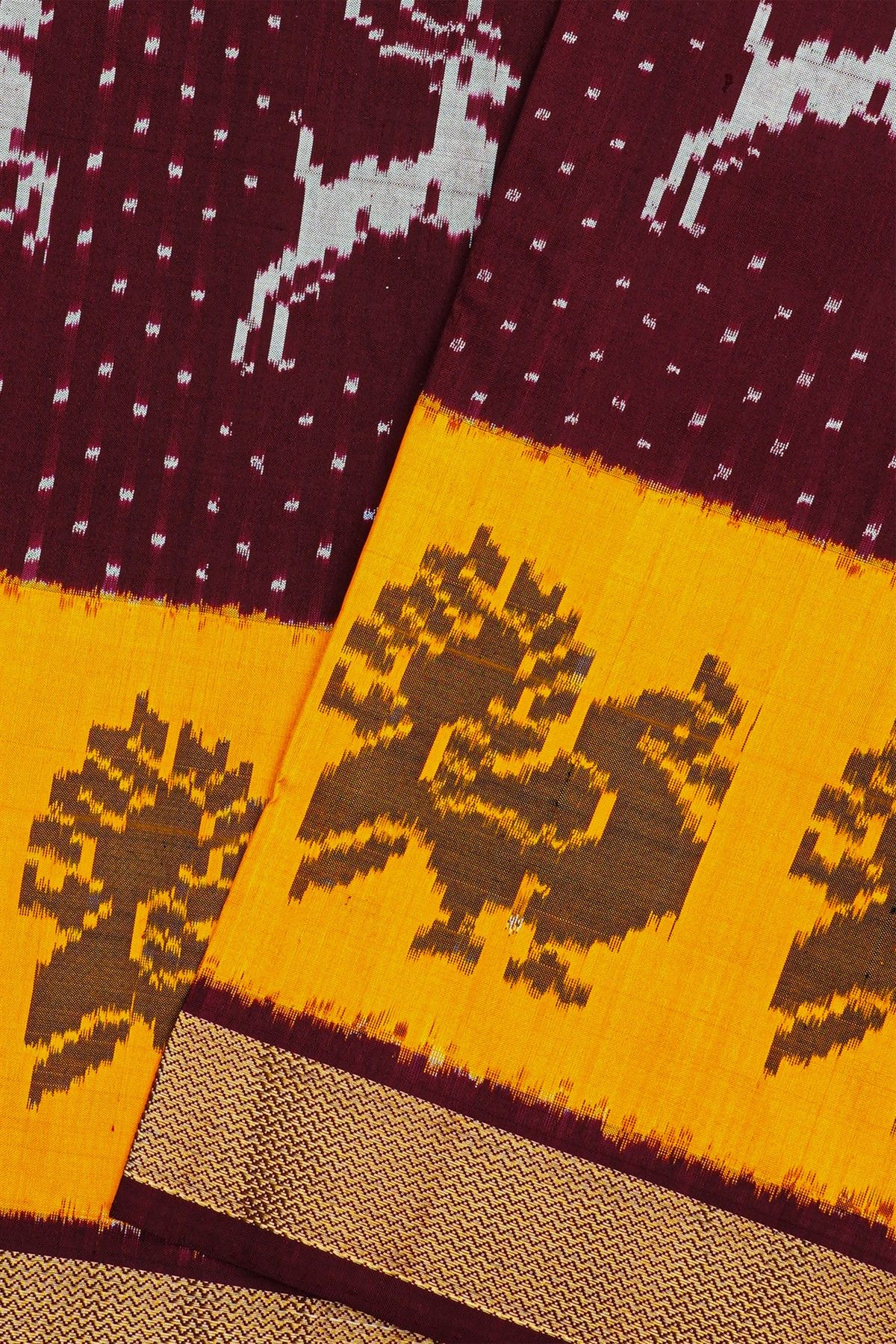 Ikat Silk Maroon Saree With Deer Buttis Body