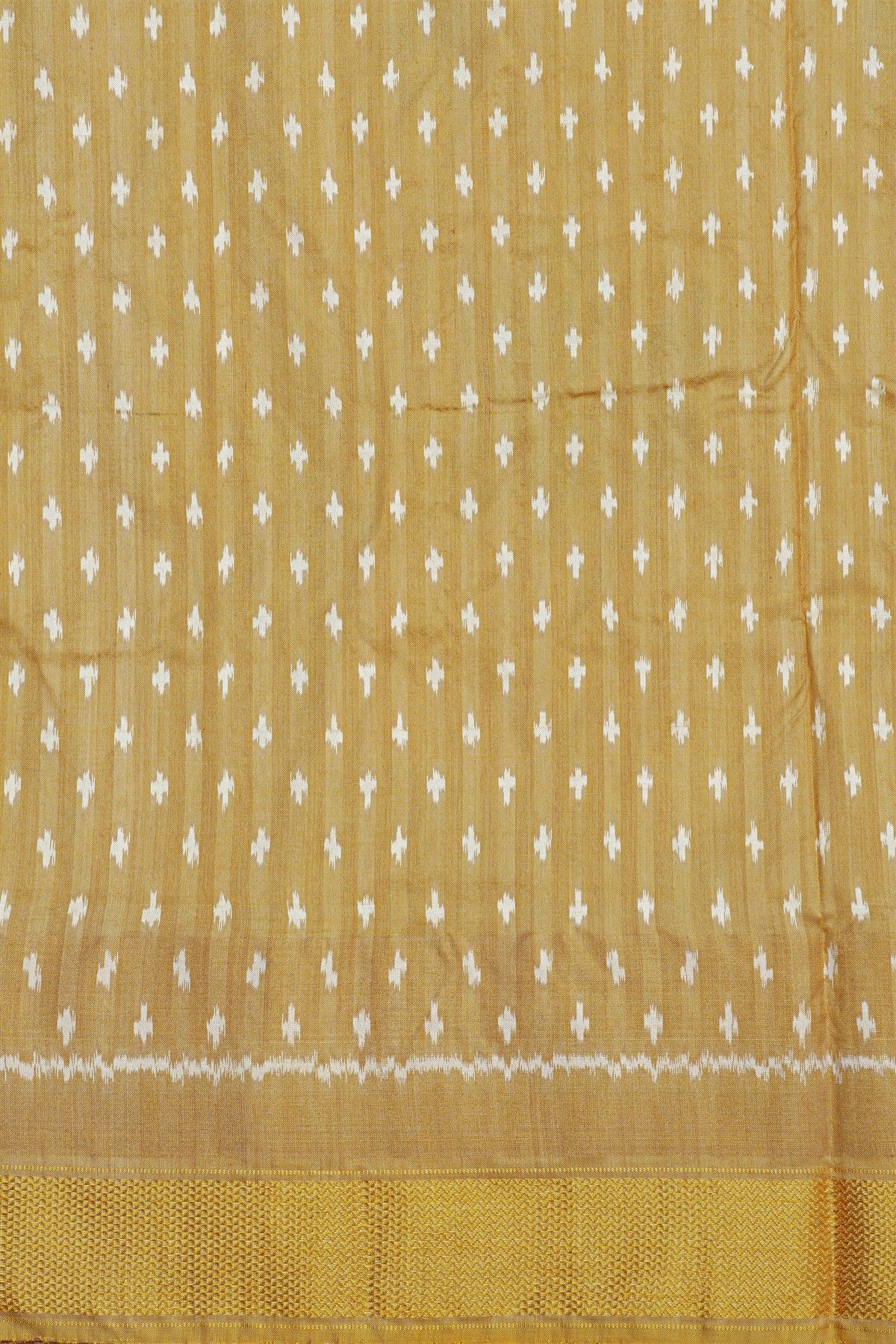 Ikat Silk Yellow Saree With Peacock Buttis Body