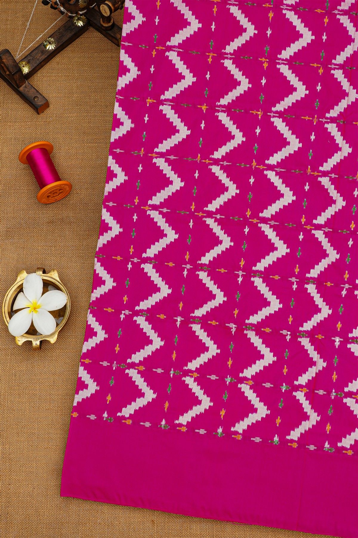 Ikat Silk Yellow Saree With Checks And Florals Body