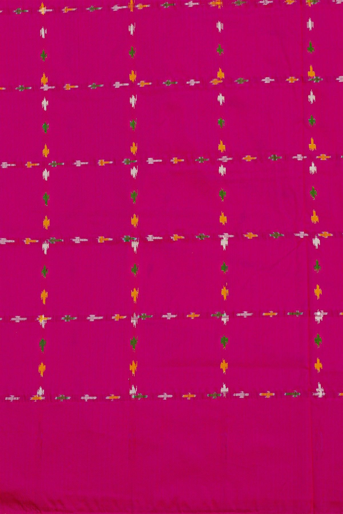 Ikat Silk Yellow Saree With Checks And Florals Body