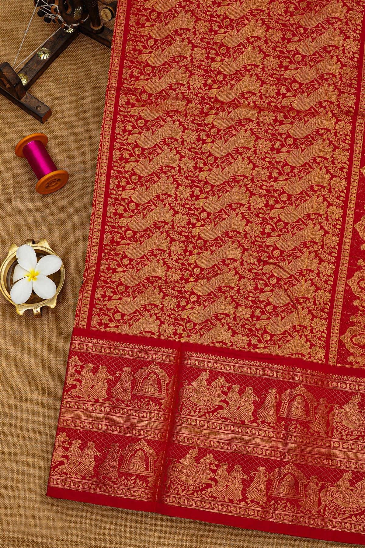 Ikat Silk Bottle Green Saree With Florals In Boxes Body