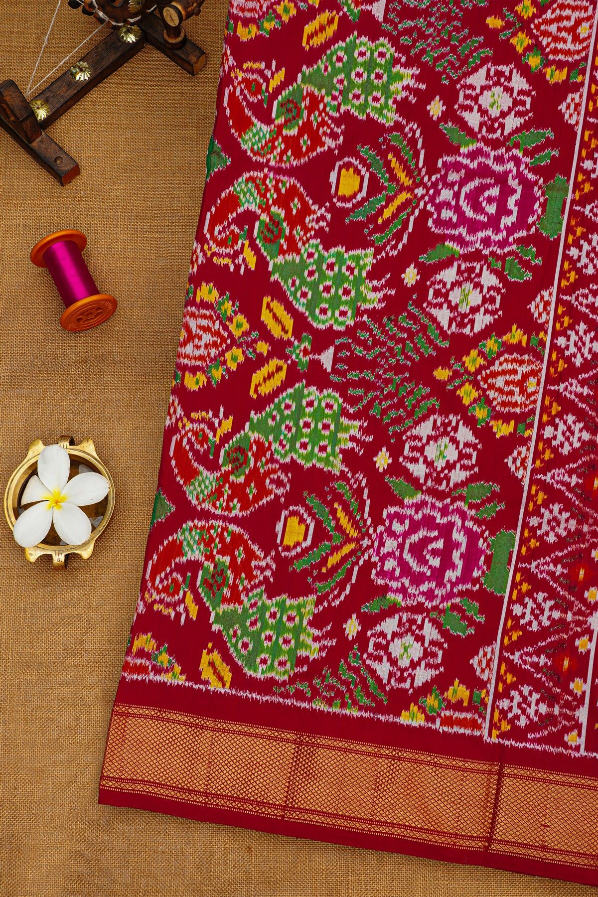 Ikat Silk Multi-Colour Saree With Florals And Buttis Body