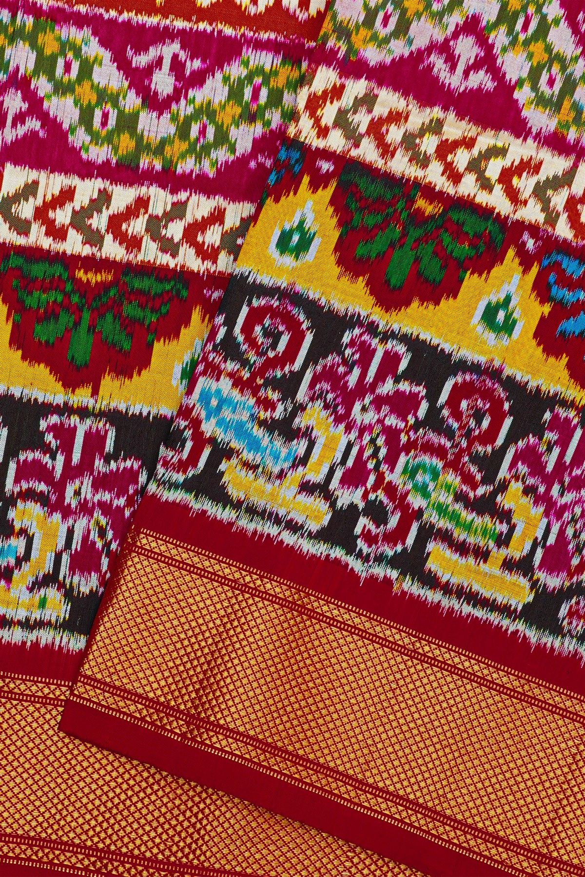 Ikat Silk Multi-Colour Saree With Florals And Buttis Body