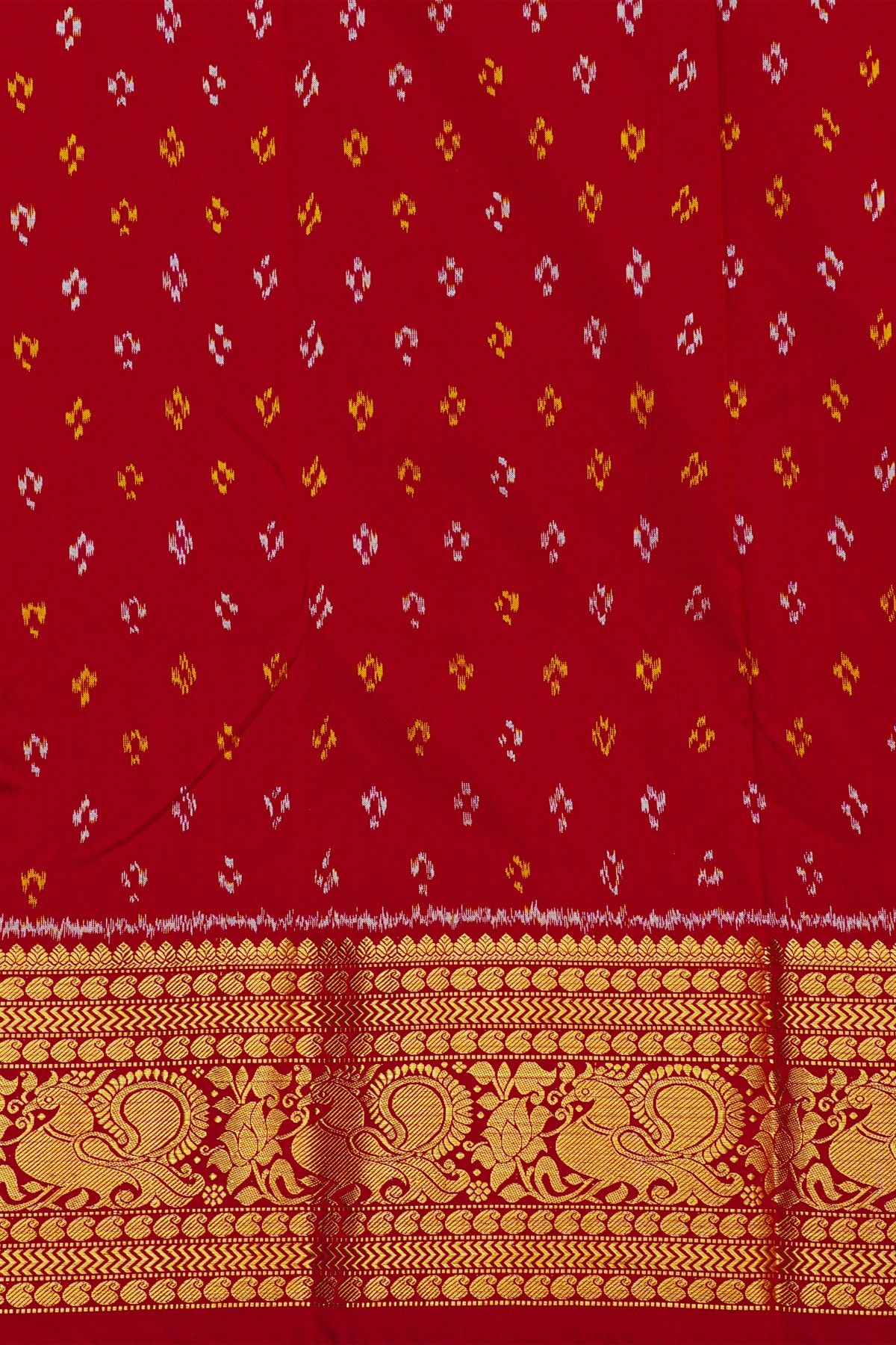 Ikat Silk Maroon Saree With Florals And Leaves Body