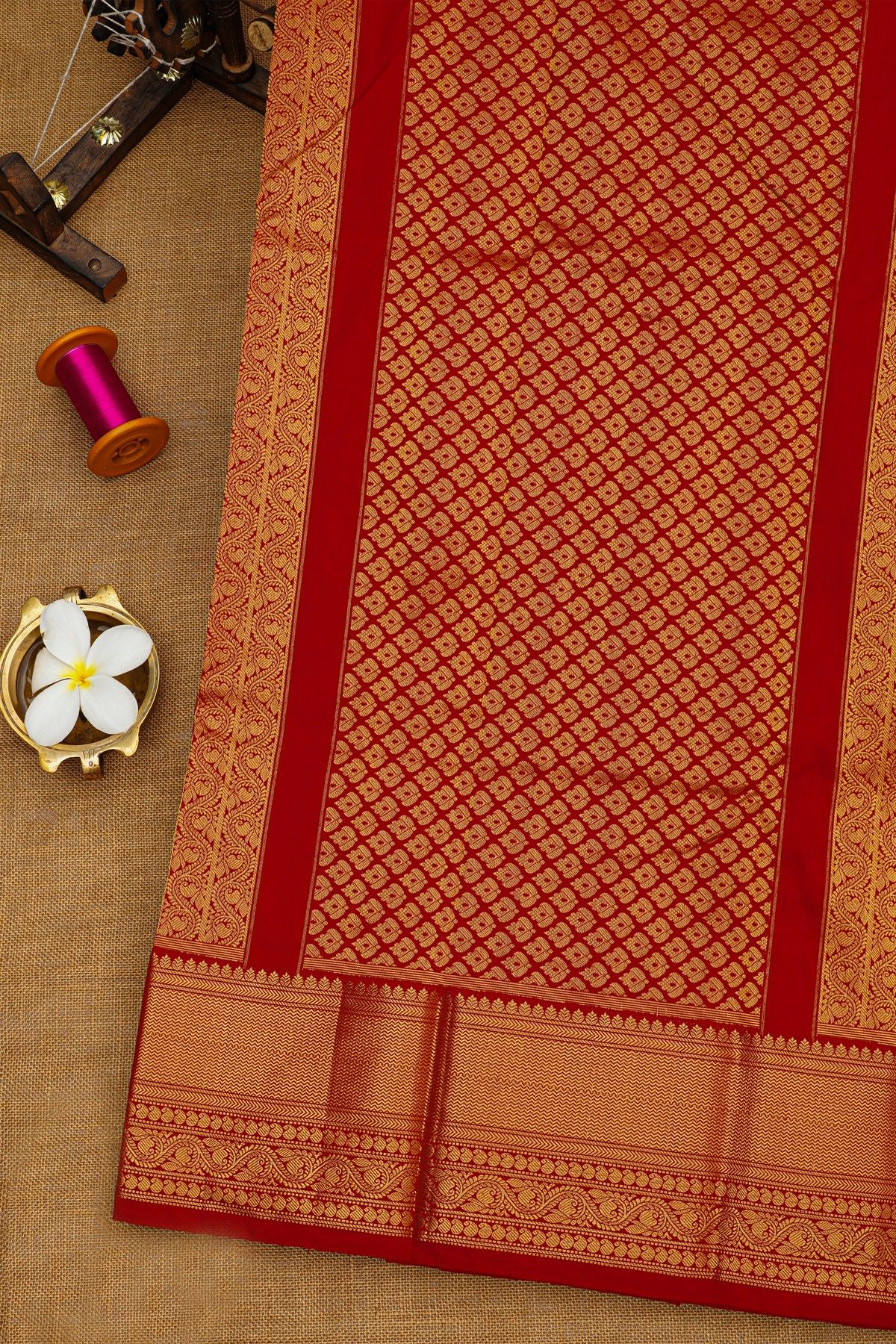 Ikat Silk Maroon Saree With Florals And Pichwai Cows Body
