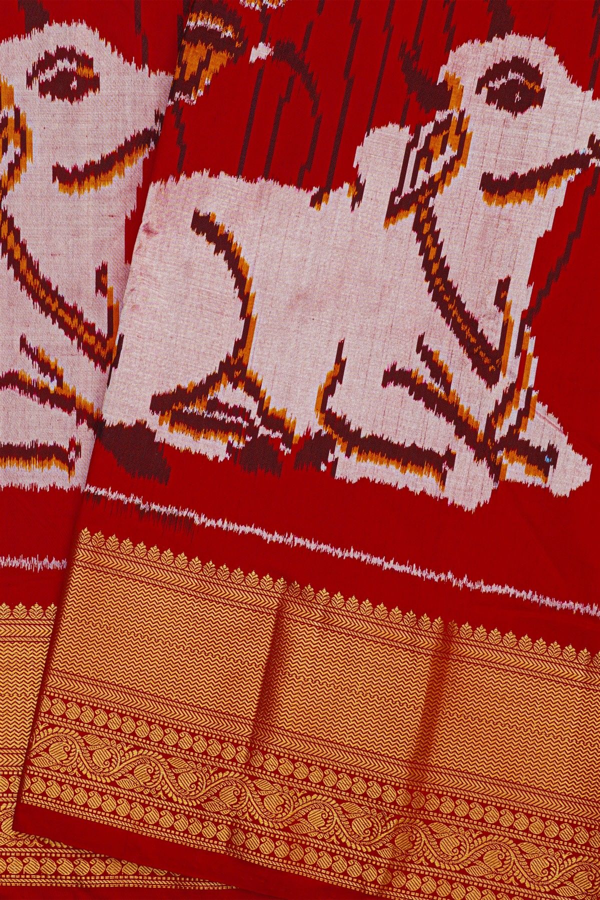 Ikat Silk Maroon Saree With Florals And Pichwai Cows Body