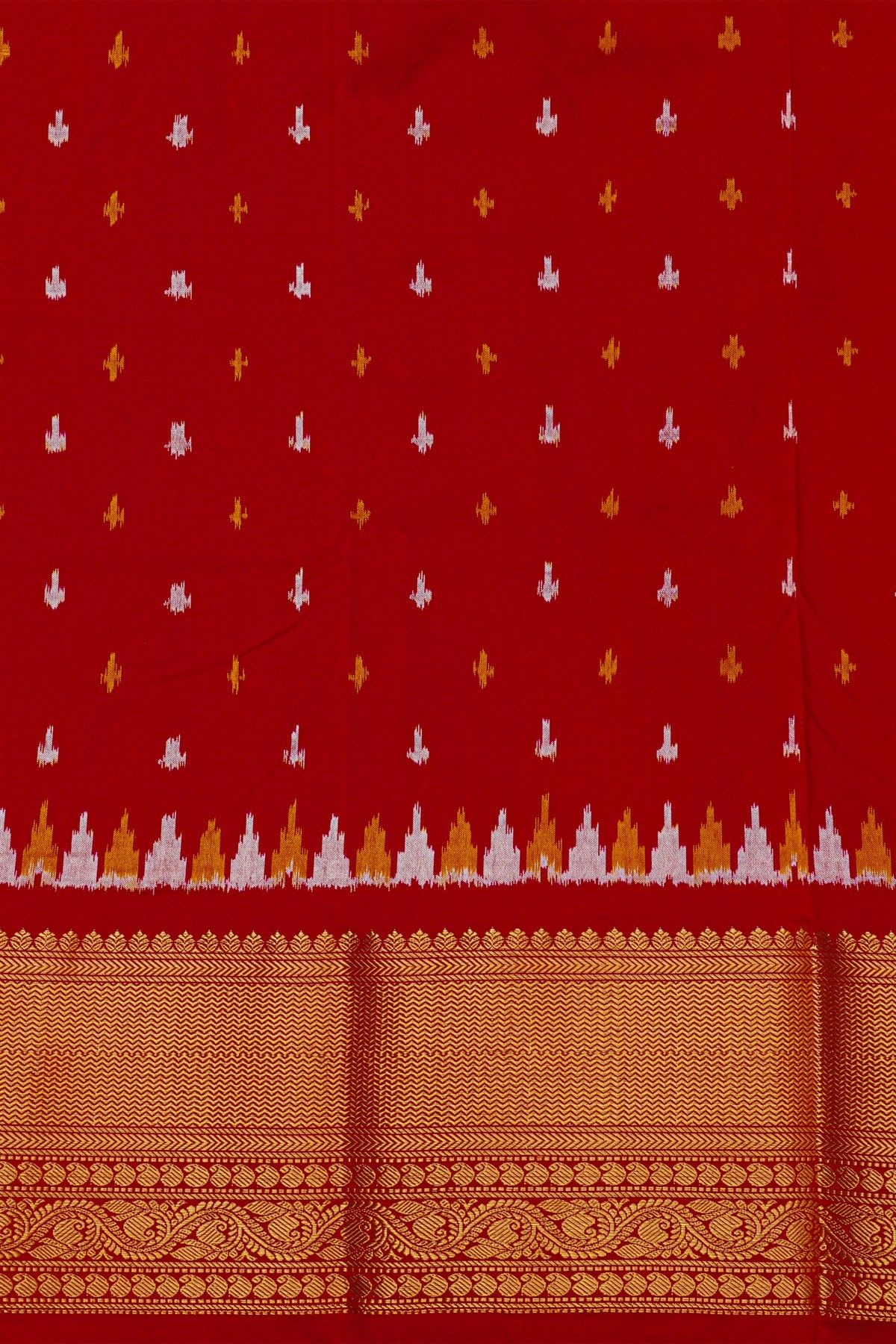 Ikat Silk Maroon Saree With Florals And Pichwai Cows Body