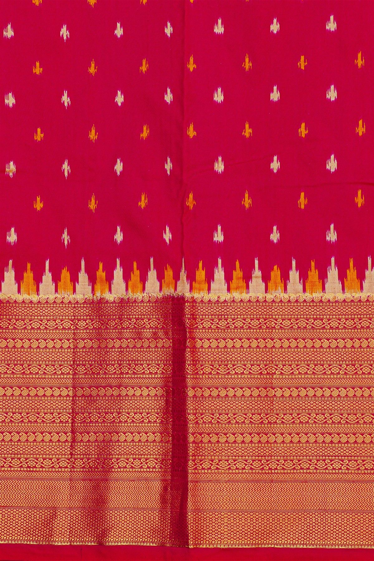 Ikat Silk Magenta Saree With Zari Lines And Florals Body