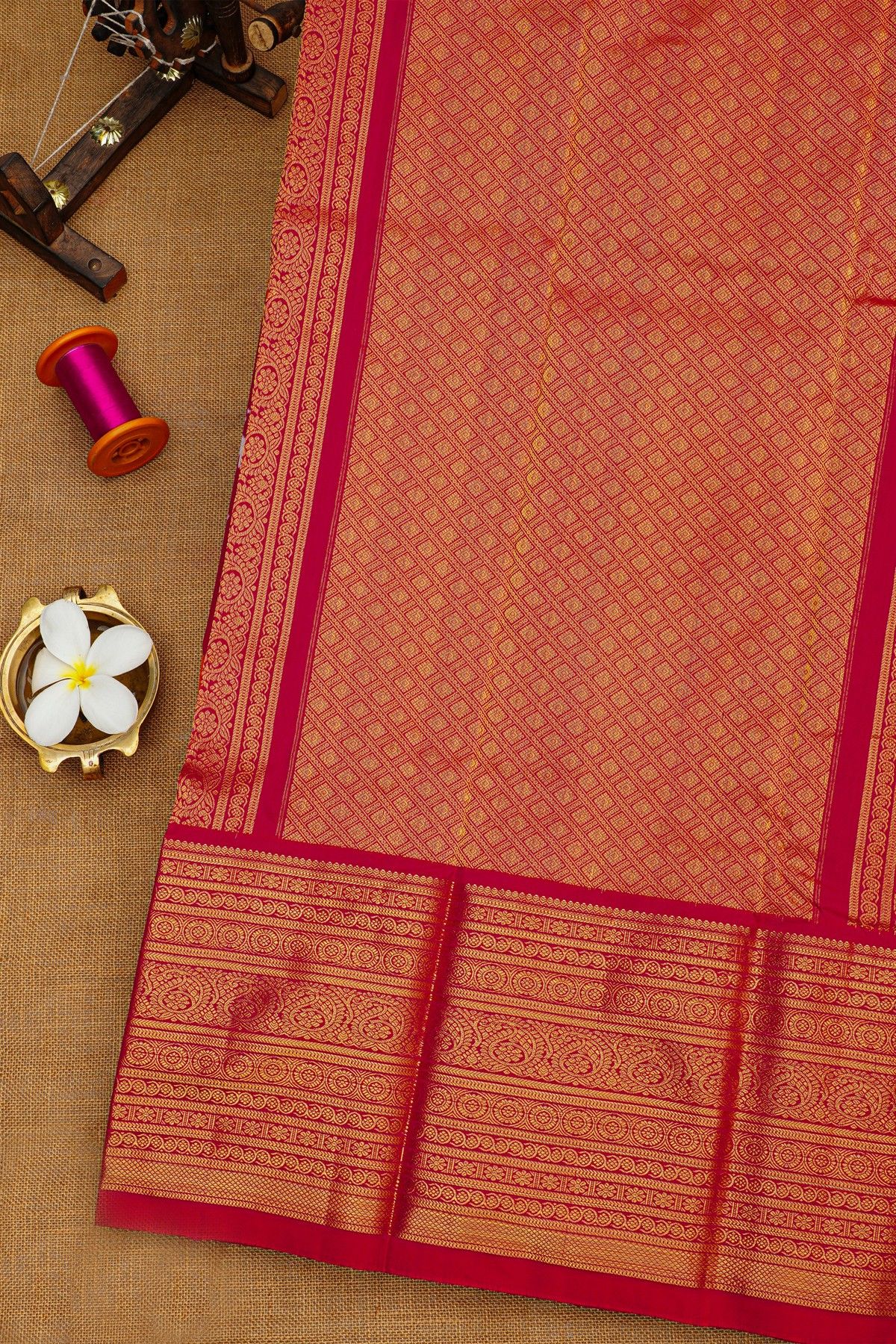 Ikat Silk Magenta Saree With Florals And Swans Body