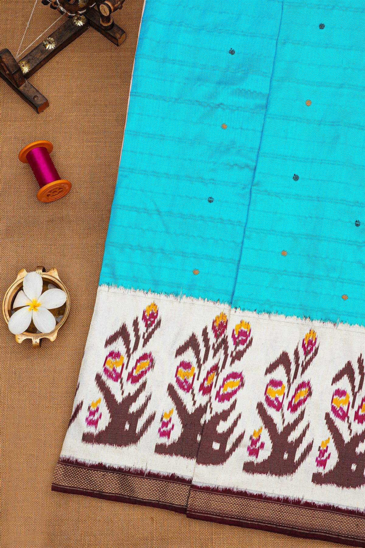 Ikat Silk Multi-Colour Saree With Florals And Buttis Body