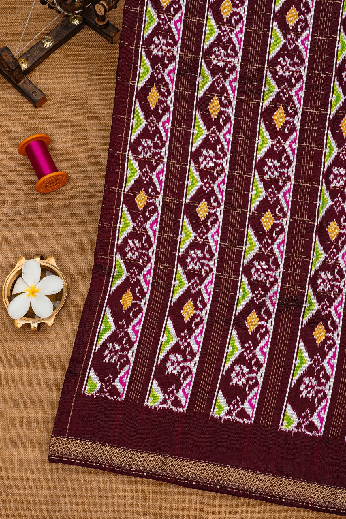 Ikat Silk Multi-Colour Saree With Florals And Buttis Body